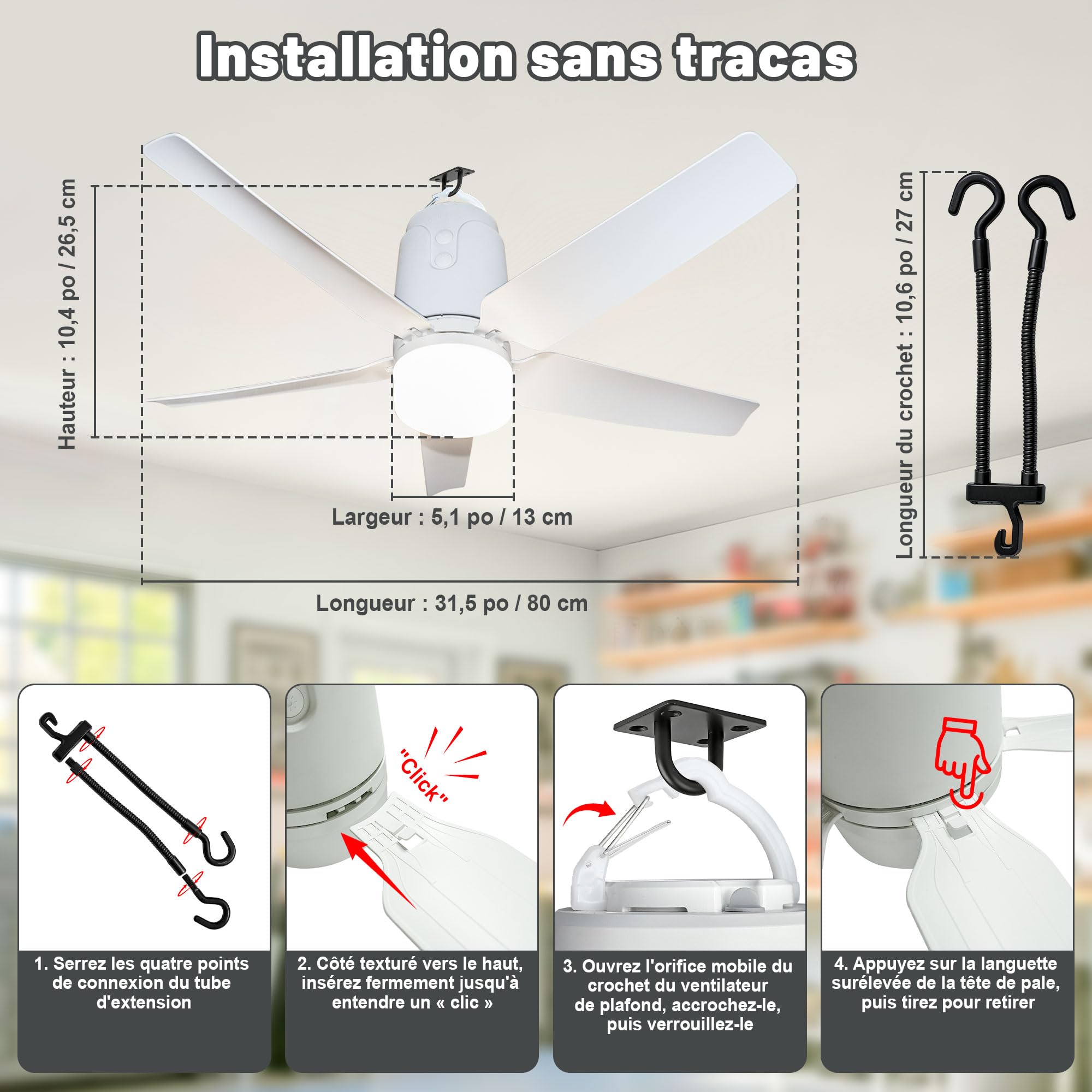 SHUNLEE 80CM Ventilateur de Plafond avec Batterie et Éclairage pour Extérieur, 40000mAh Batterie Grand Ventilateur Mobile avec Lumière, Télécommande, Camping, Pavillon, Terrasse, Tente, Camping-Car