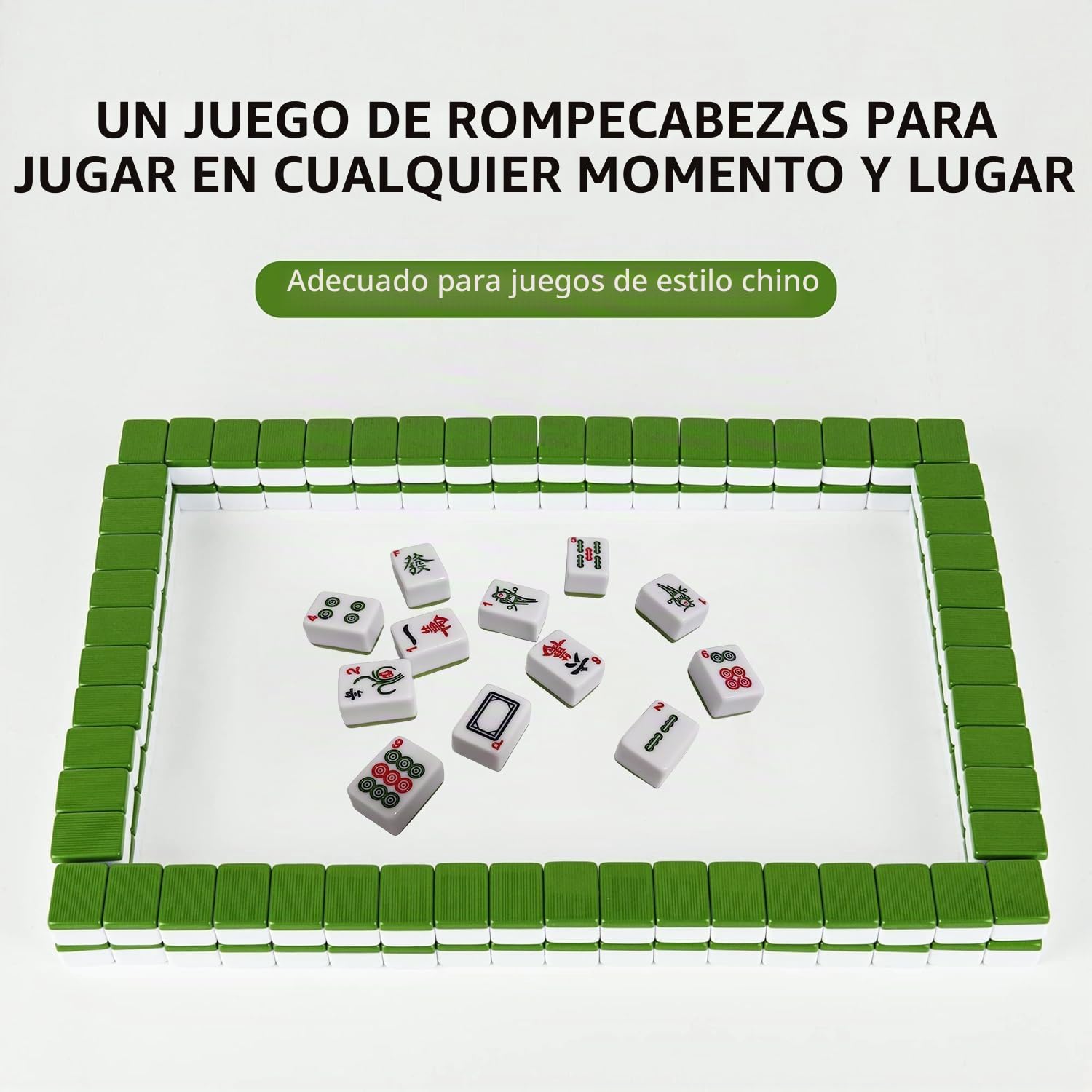 Mahjong - Juego de 144 piezas de azulejos de 3,0 x 2,25 x 1,7 cm, portátil con 3 dados, formato completo con números en inglés para viajes, fiestas, juegos familiares y adultos