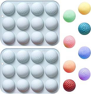 2PCS 3D Silicone Golf Ball Molds, 12 Cavity Golf Ball Chocolate Molds for Baking, Cake and Cupcake Decoration Cookie Candy Jelly Ice Cube Resin, 7.95 x 6.06 x 0.87 inches