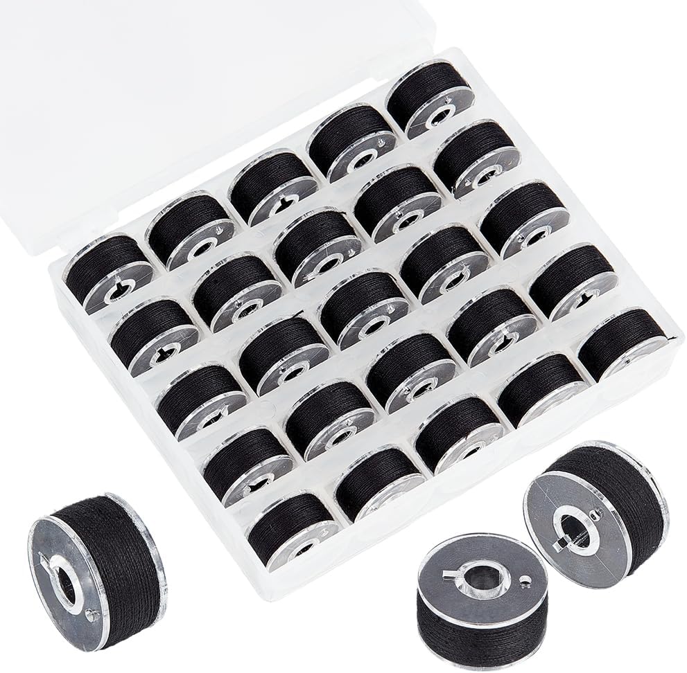 1 Box 25pcs White Bobbin Threads Polyester Sew Thread Prewound Bobbins Knit Cords Roll Set Plastic Side Knitting String for Sewing Making Embroideries Multiple Machine DIY Craft Supplies