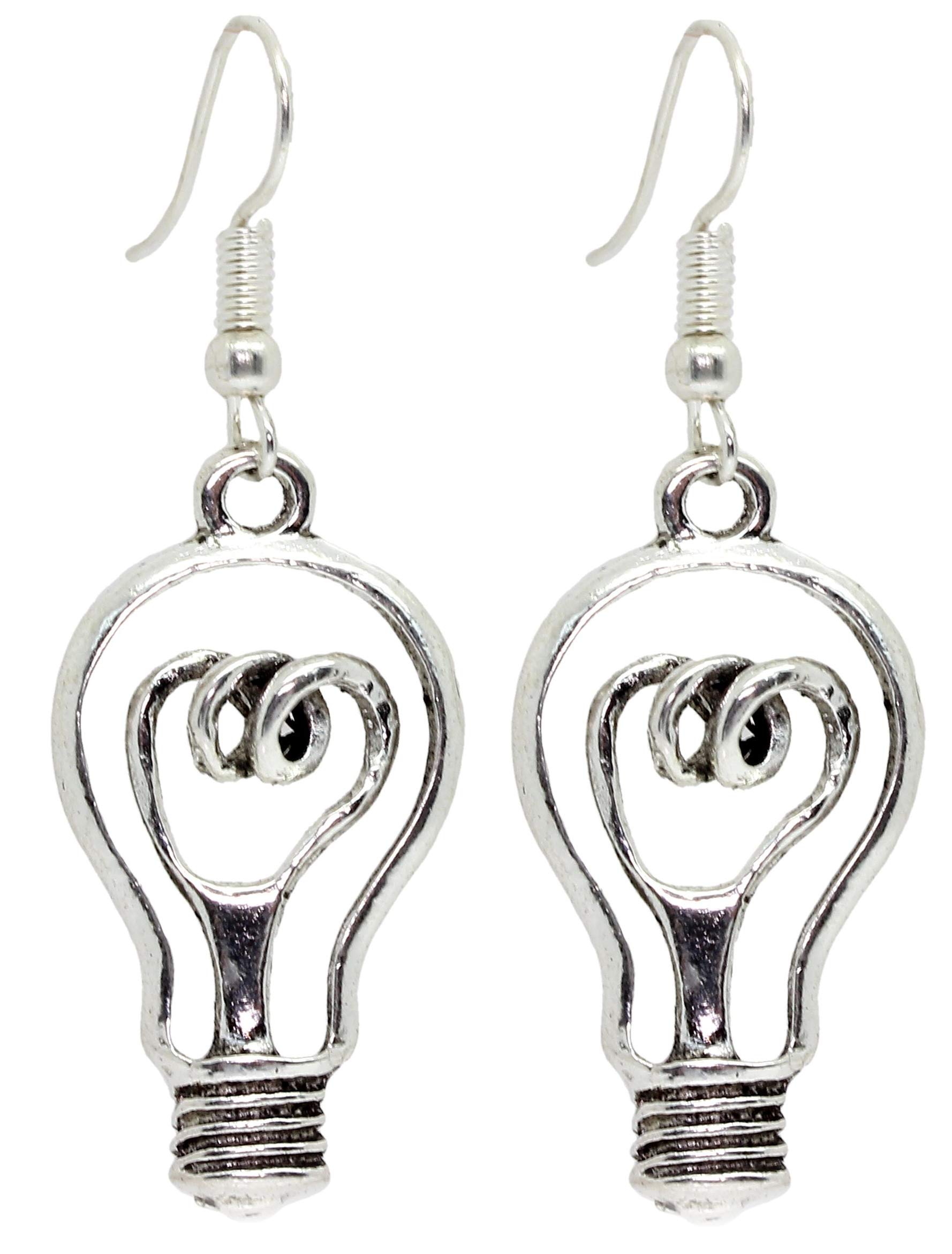 BRIGHT SPARK Silver Light Bulb Dangle Earrings on Gift Card