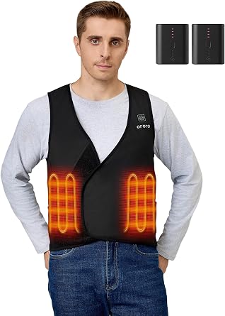 ORORO Unisex Heated Vest Liner Black, XS and Extra Battery
