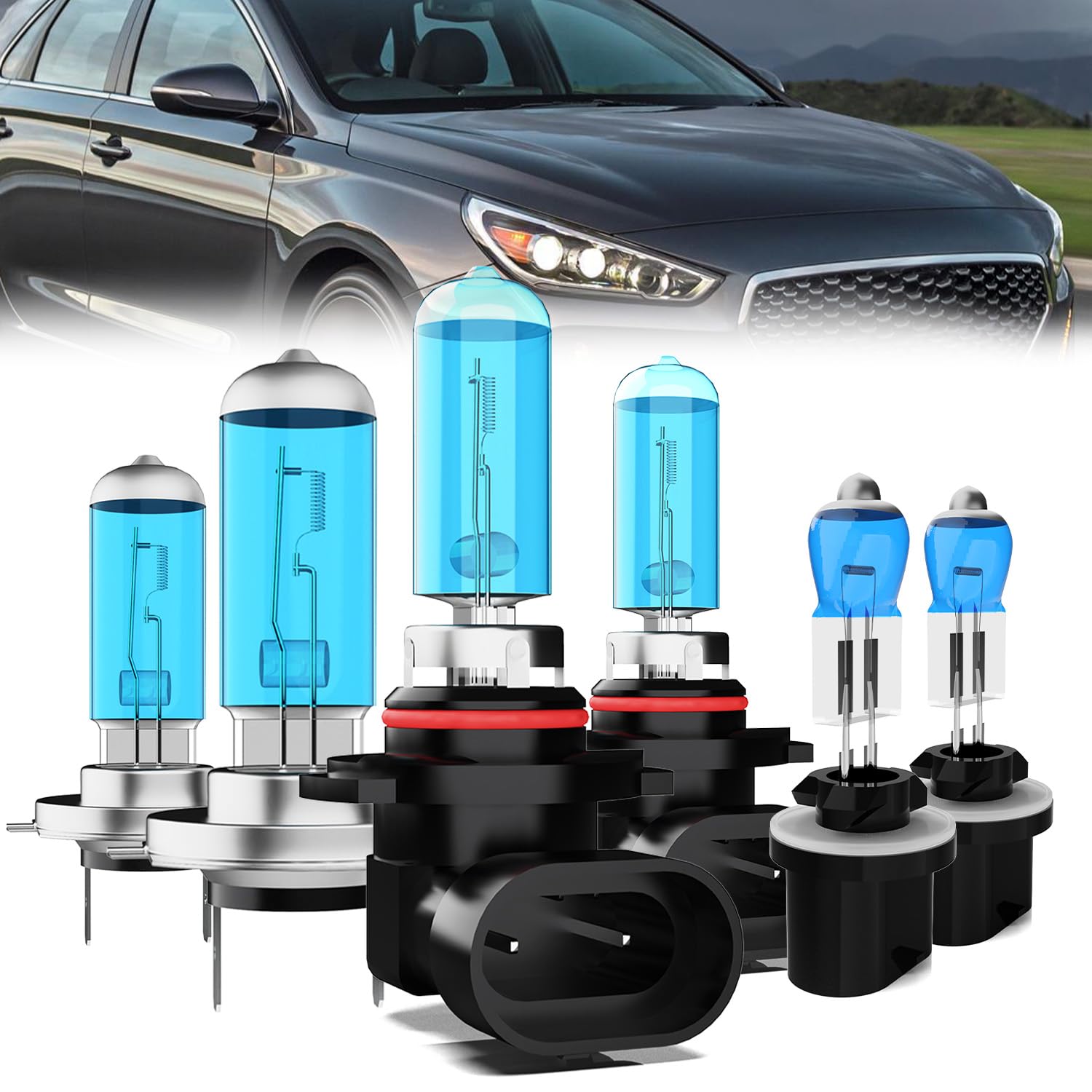 Headlight Bulbs Compatible With Hyundai Elantra GT 2018, 9005 High Beam + H7 Low Beam + 880 Fog Lights Halogen Light Bulb Combo, Super Bright 6000K White, Plug and Play, Pack of 6