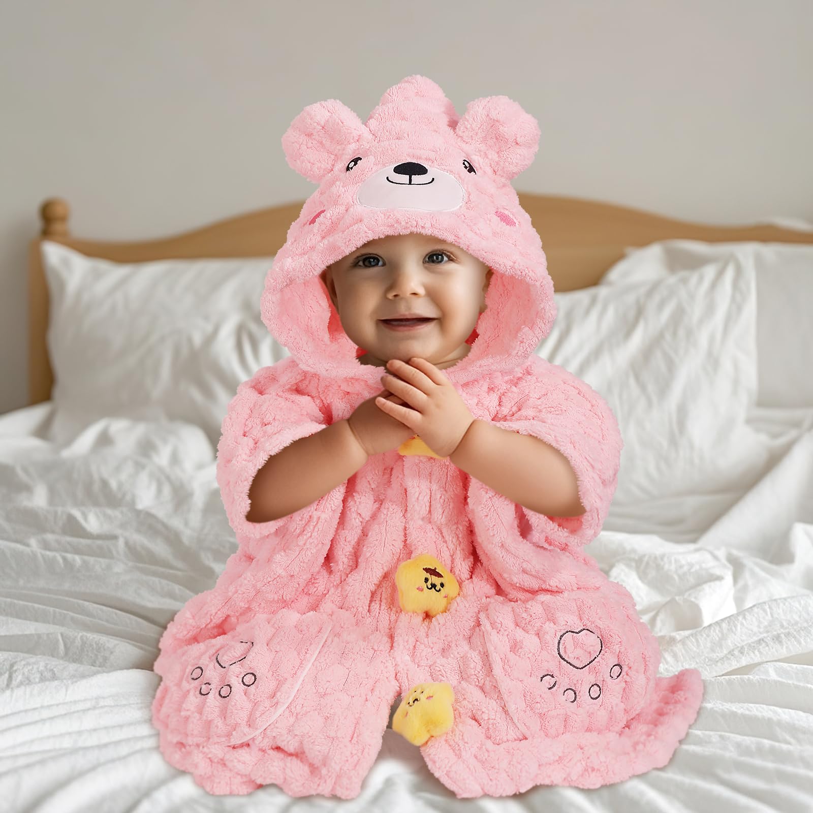 Toalla de baño para niña, de forro polar coral de alta calidad, toallas con capucha para niños con tamaño grande, ultra absorbente para la comodidad del bebé, gran regalo para recién nacidos,