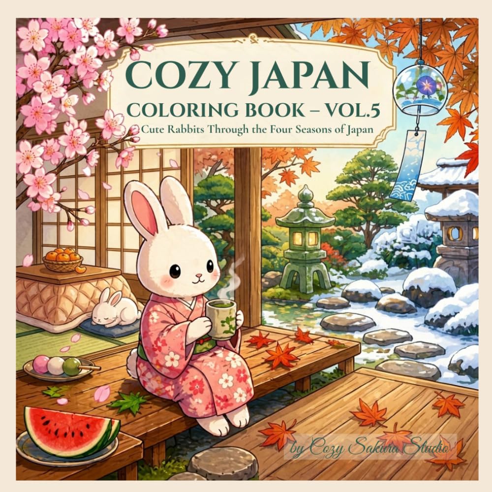 Cozy Japan Coloring Book – Vol.5: Cute Rabbits Through the Four Seasons of Japan