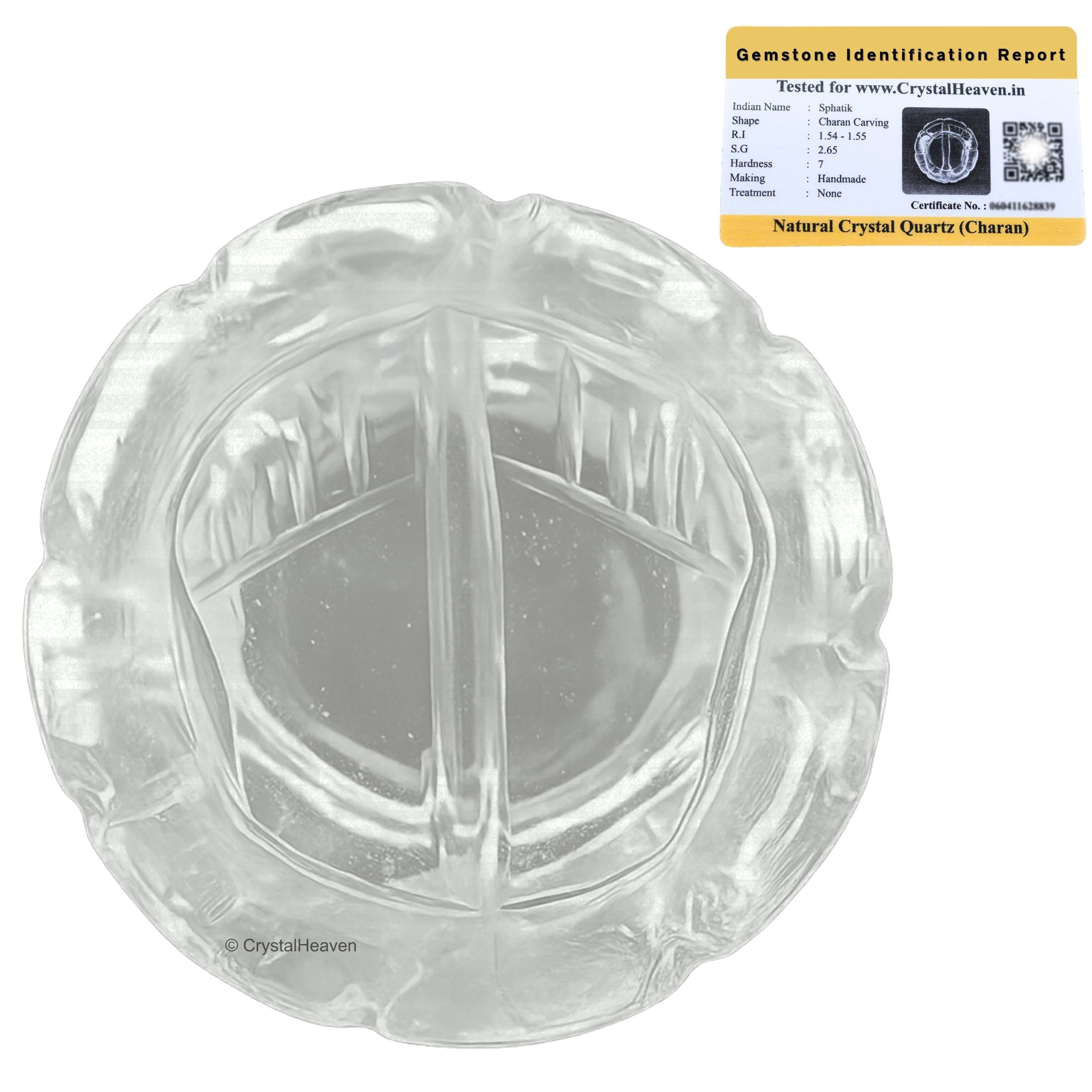 Crystal Heaven Sphatik Charan Paduka Original Certified Idol - AAA Grade Sphatik Healing Clear Quartz Crystal for Mediation Pooja (10-20 Gram), Idol