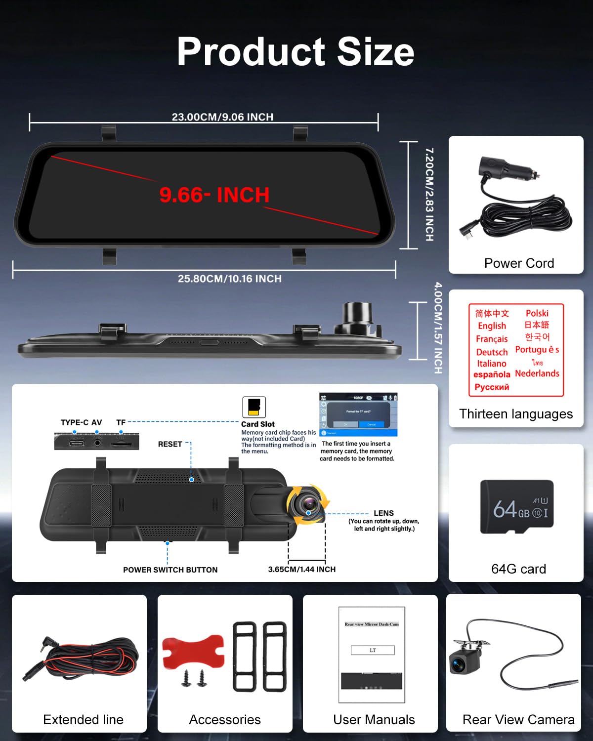 NHOPEEW Dashcam 4K con Cámara Trasera 1080P para Coche | WiFi, Grabación en Bucle, G-Sensor, Monitor de Aparcamiento 24H, Compensación de Exposición, Pantalla IPS de 9,66"