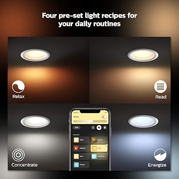 Philips Hue White and Color Ambiance Smart Retrofit Recessed Downlight 4, Bluetooth & Zigbee Compatible (Hue Hub Optional), Smart Ceiling Lighting, 1-Pack