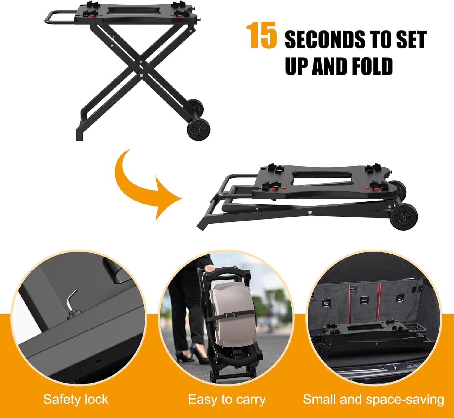 Portable Grill Stand for Weber Q Series, Versatile BBQ Grill Table for Q1200 Q1000 Q2000 Q1400, Collapsible Trolley for Outdoor Cooking Tailgating and Camping