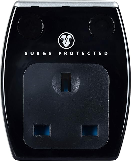 Masterplug SRGAUSBPB3-MP Single Socket Surge Protected Power Adaptor with Two USB Charging Points, 3.1 Amps, Gloss Black