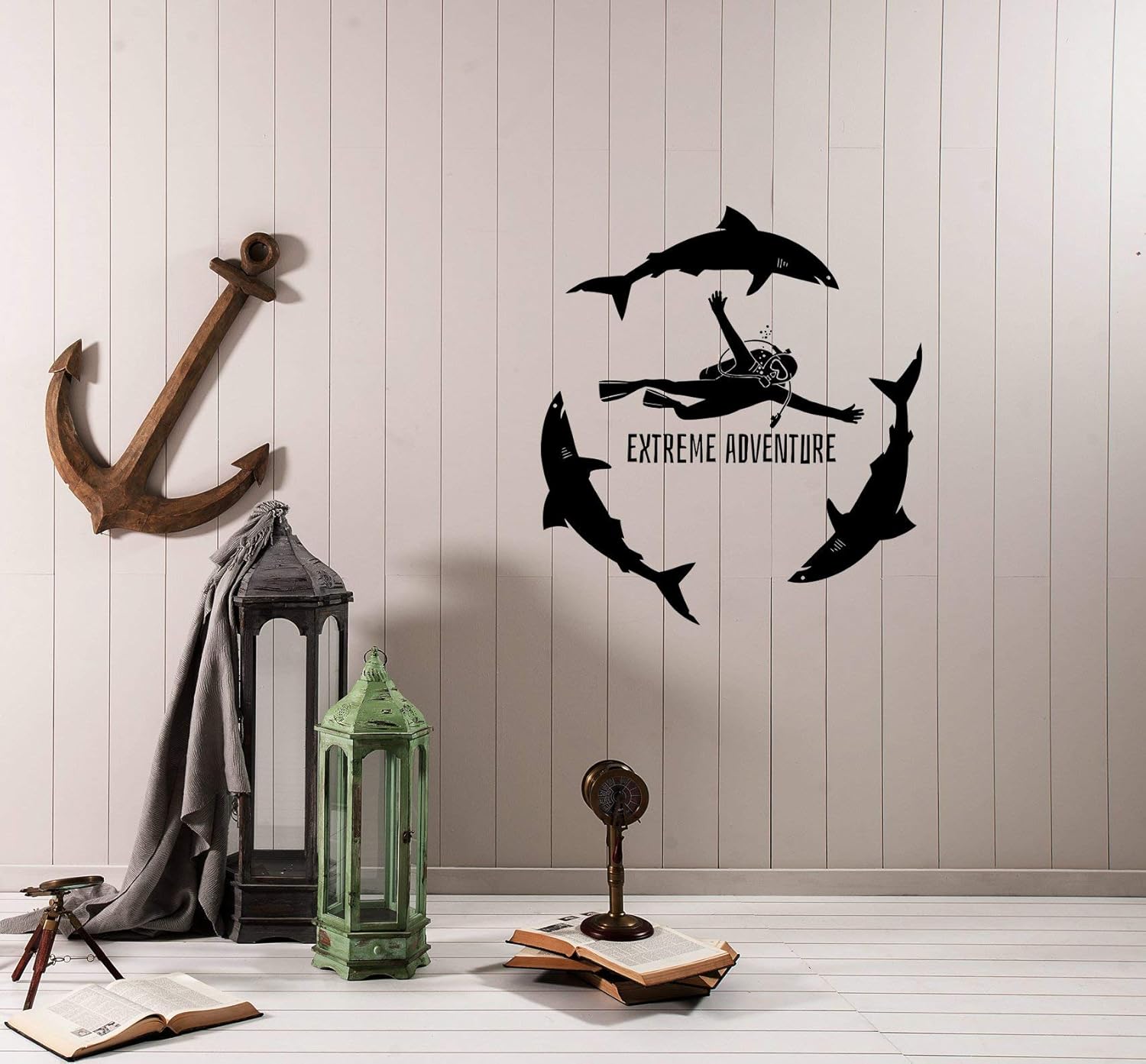 Wall Decal Diving Extreme Dive Sports Diver Sea Ocean Sharks Vinyl Sticker Unique Gift Large Decor (ed792) Black