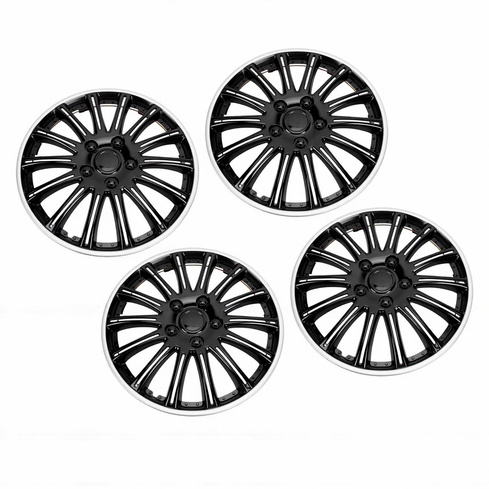 Keenso Coprimozzi Universali per Ruote da 14 Pollici, Set di 4 Copricerchi a Scatto in Plastica ABS per Auto, Camion, SUV, con Protezione Antigraffio e Design Nero Argento