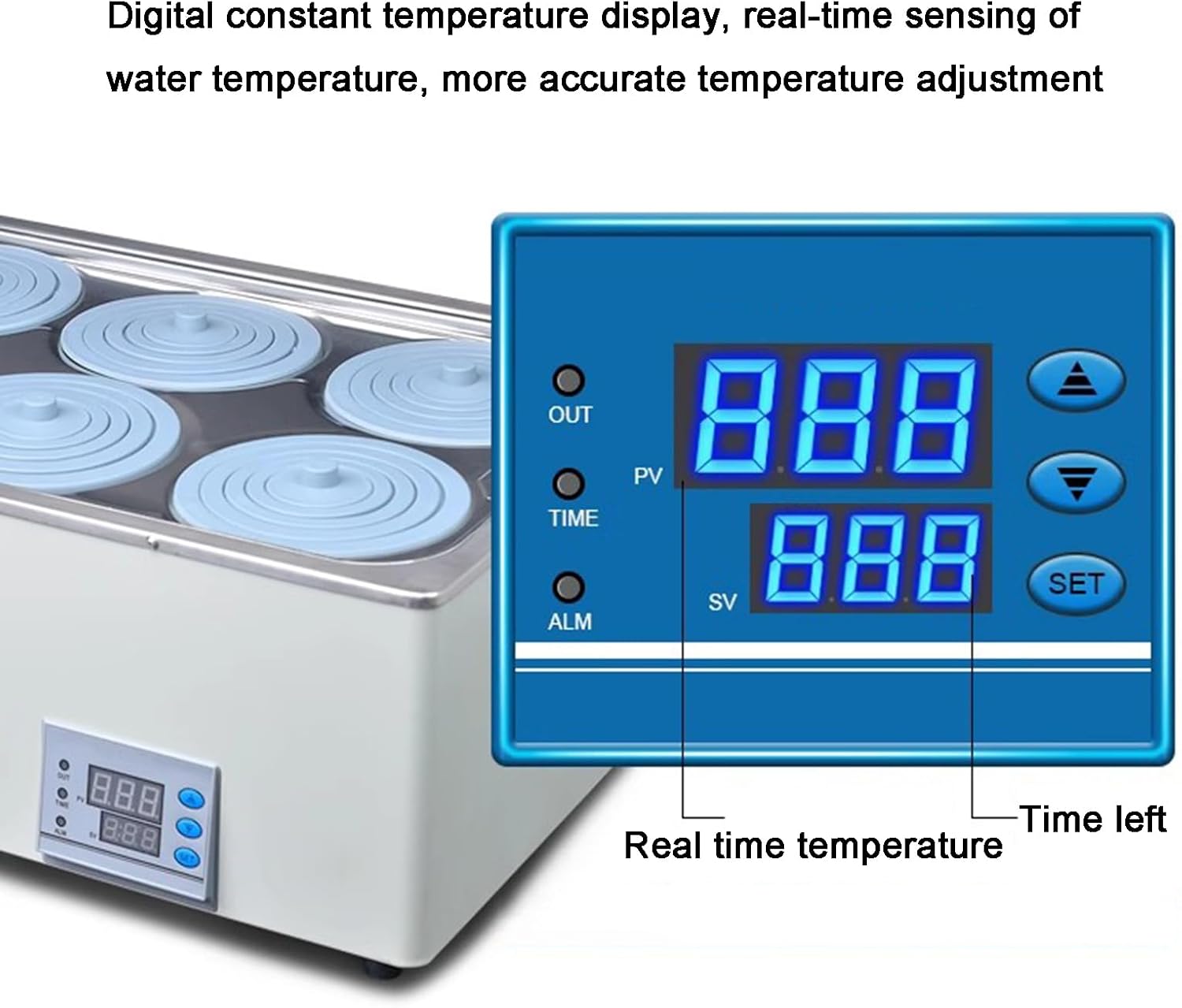 Lab Digital Water Bath, Thermostatic Heater Water Bath Devices, Stainless Steel Liner with Selectable Openings (A)