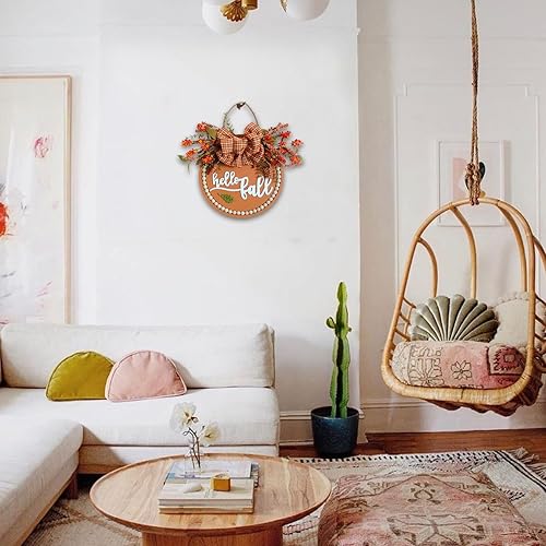 Miniatura 5 de idyllic Letrero de bienvenida para corona de puerta delantera, corona de otoño de 18 pulgadas, cuentas de madera de granja, letrero de puerta para