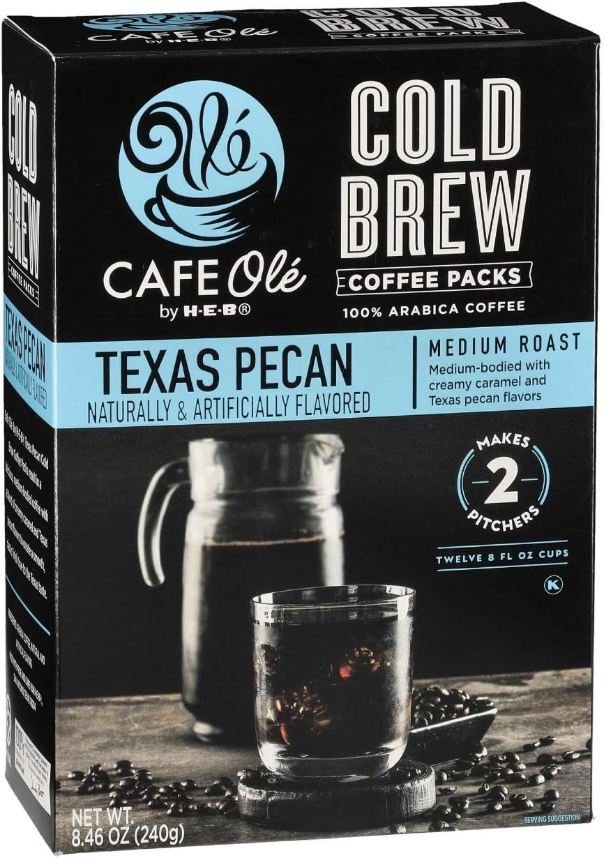 Cafe Ole COLD BREW Coffee Packs | Medium Roast Texas Pecan | Makes 2 Pitchers or 12 cups (8oz) | by HEB