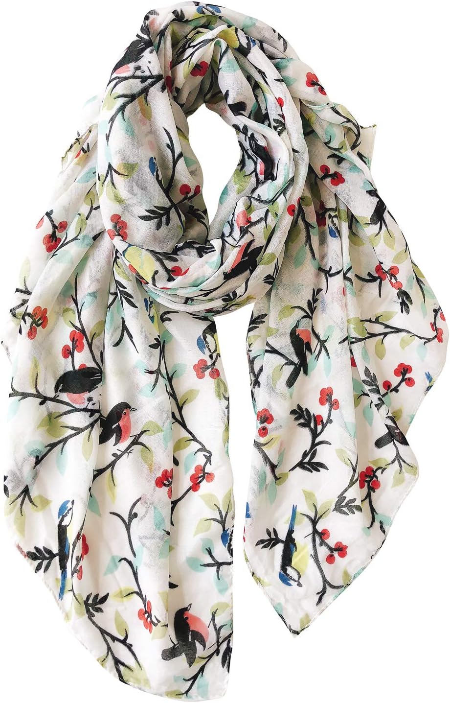 Scarfs for Women Lightweight Floral Birds Print Shawl Head Wraps