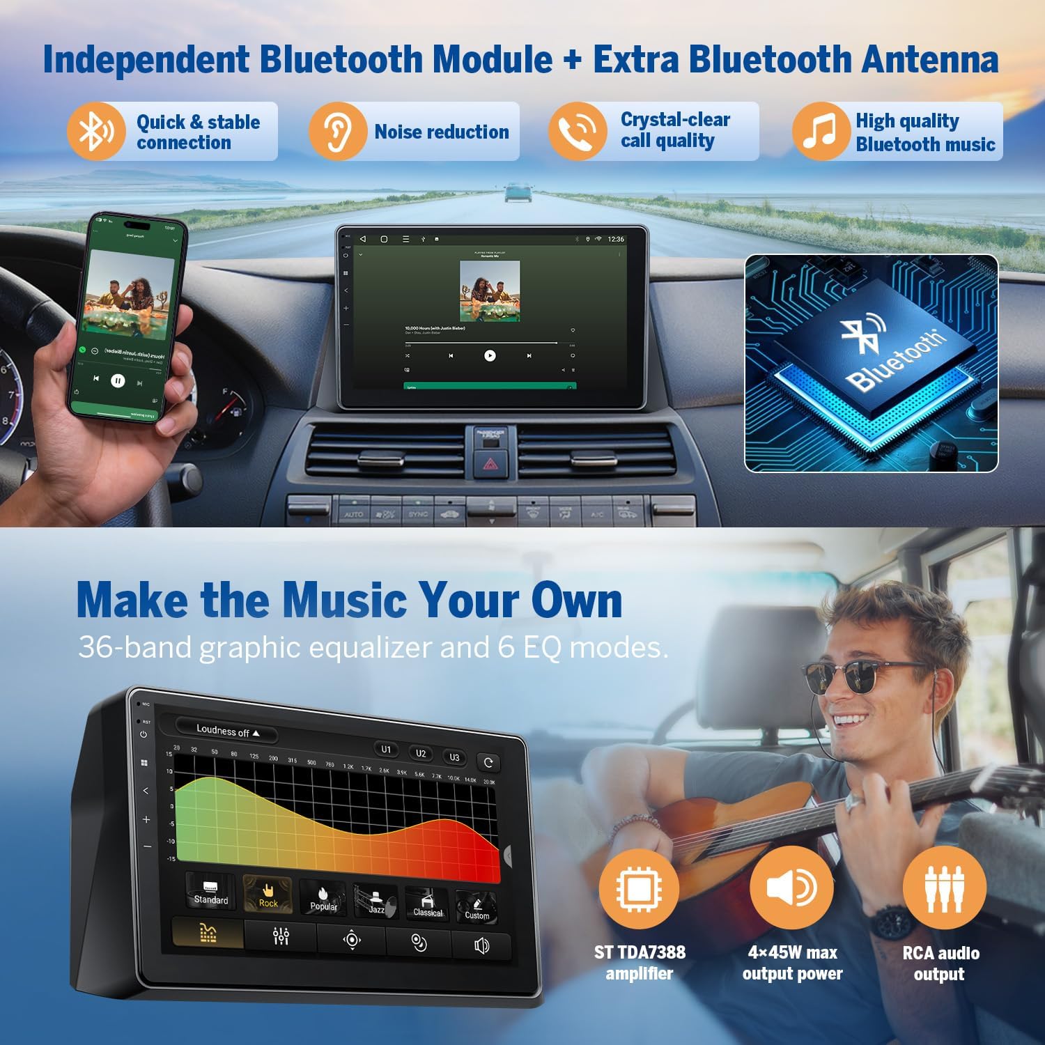 Eonon 4+64GB for Honda Accord 2008-2012, Car Stereo10.1 Inch Wireless CarPlay & Android Auto, Android 14 GPS Navigation Head Unit with Bluetooth 5.4, Wi-Fi - HAC2X7A