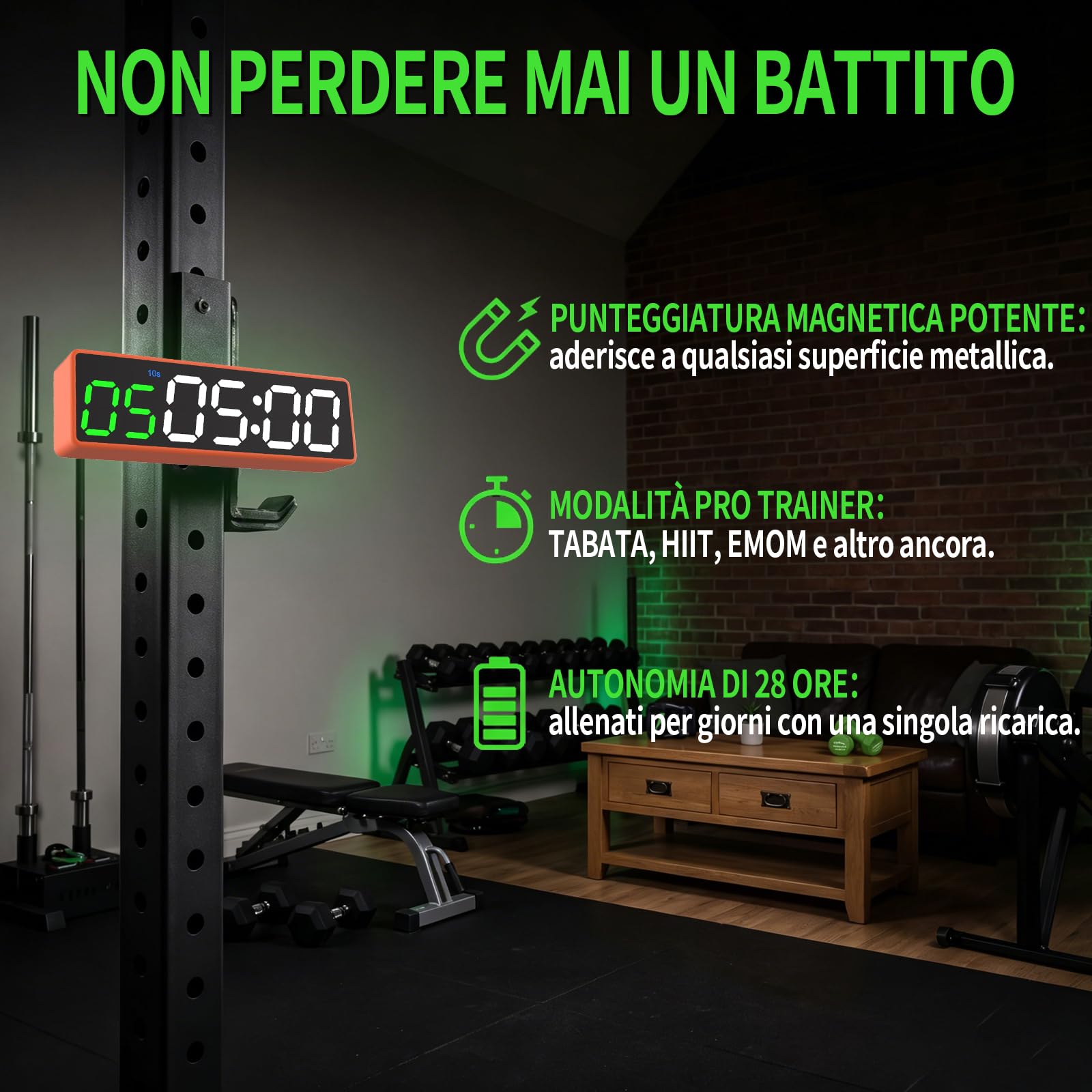 Timer da Palestra, Cronometro Sportivo Portatile, Forte Magnete, Timer a Intervalli, Batteria Potente, 12/24H Orologio da Parete Digitale con Conto alla Rovescia per Casa Palestra