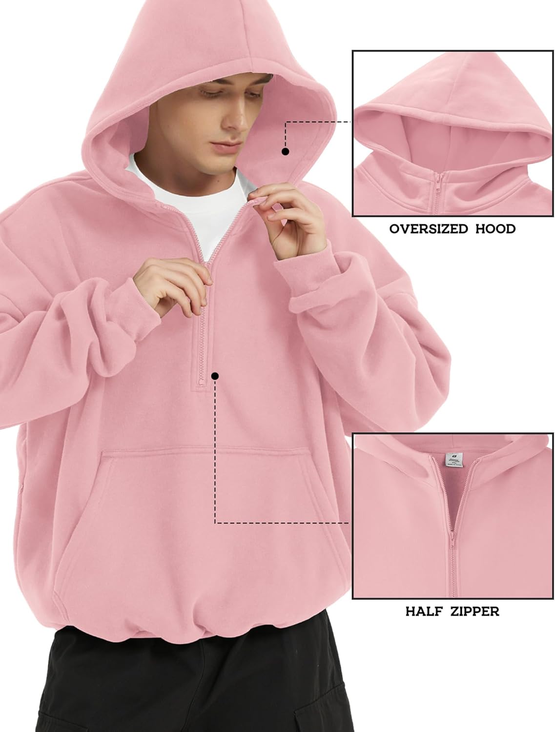 FAIABLE Mens Hoodies Half Zip Up Oversized Sweatshirts Fleece Cotton Quarter Zip Hoodie Pullover Fall Winter Outfit - Image 3