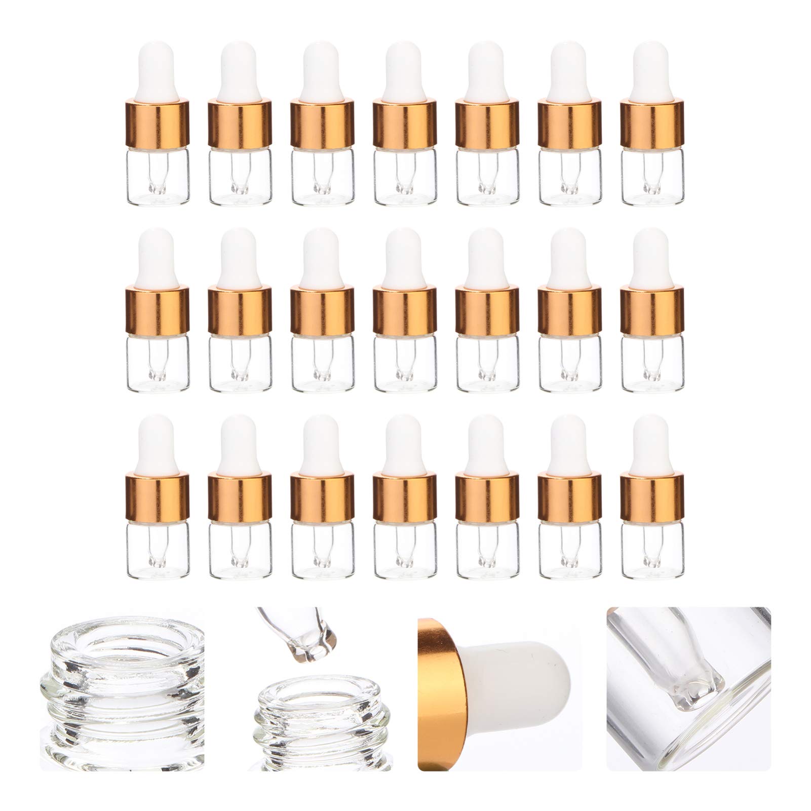 FRCOLOR Mini Pipettenflasche Glas Tropfflasche Tragbare Leere Nachfüllbar Ätherische Öl Flaschen Flüssigkeitsflaschen Kosmetikbehälter 1ML 100 Stück (Transparent)