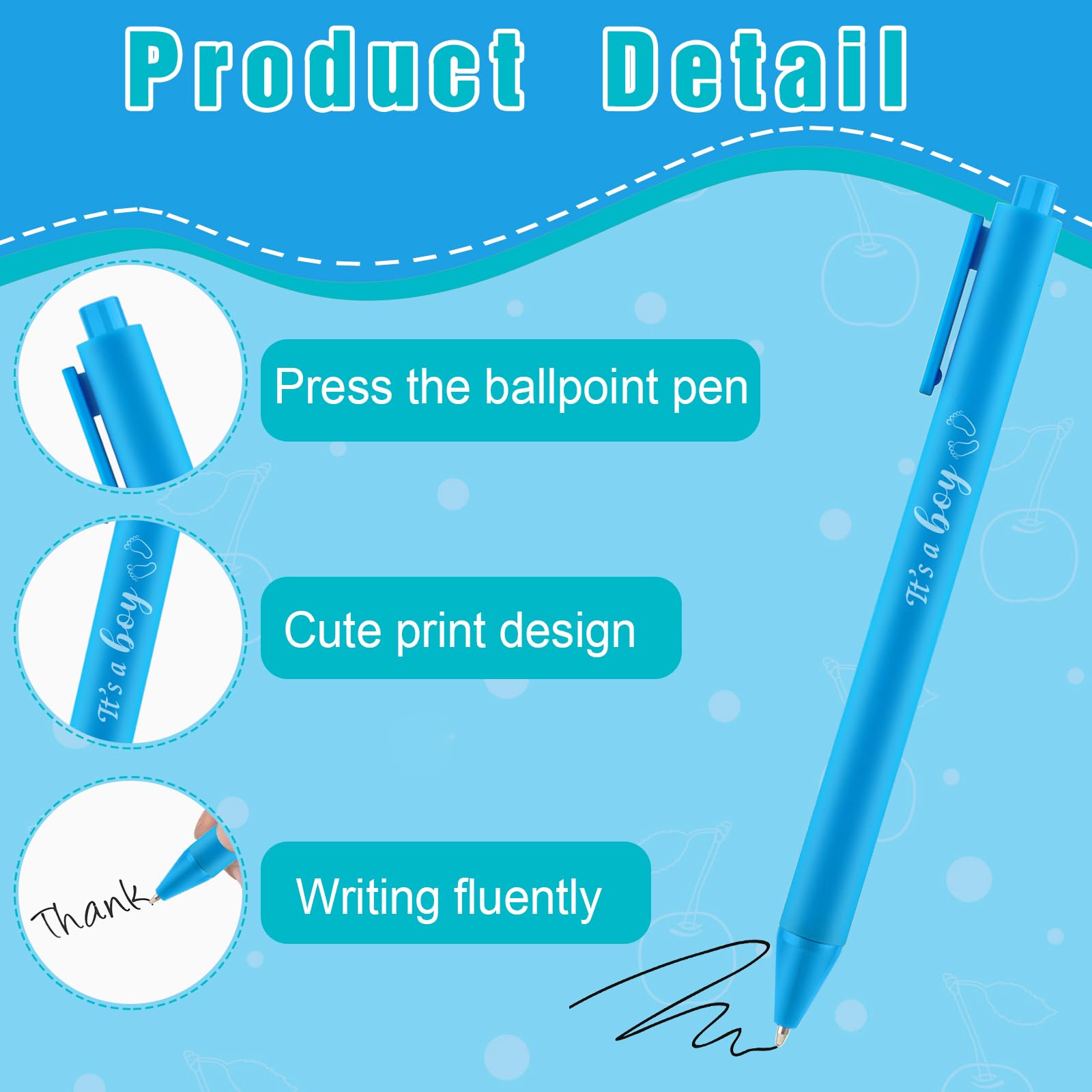 60 bolígrafos azules para baby shower, bolígrafos retráctiles con tinta negra para fiestas de niños, baby shower, invitados, profesores, estudiantes, oficina, escuela, escritura, diario, suministros