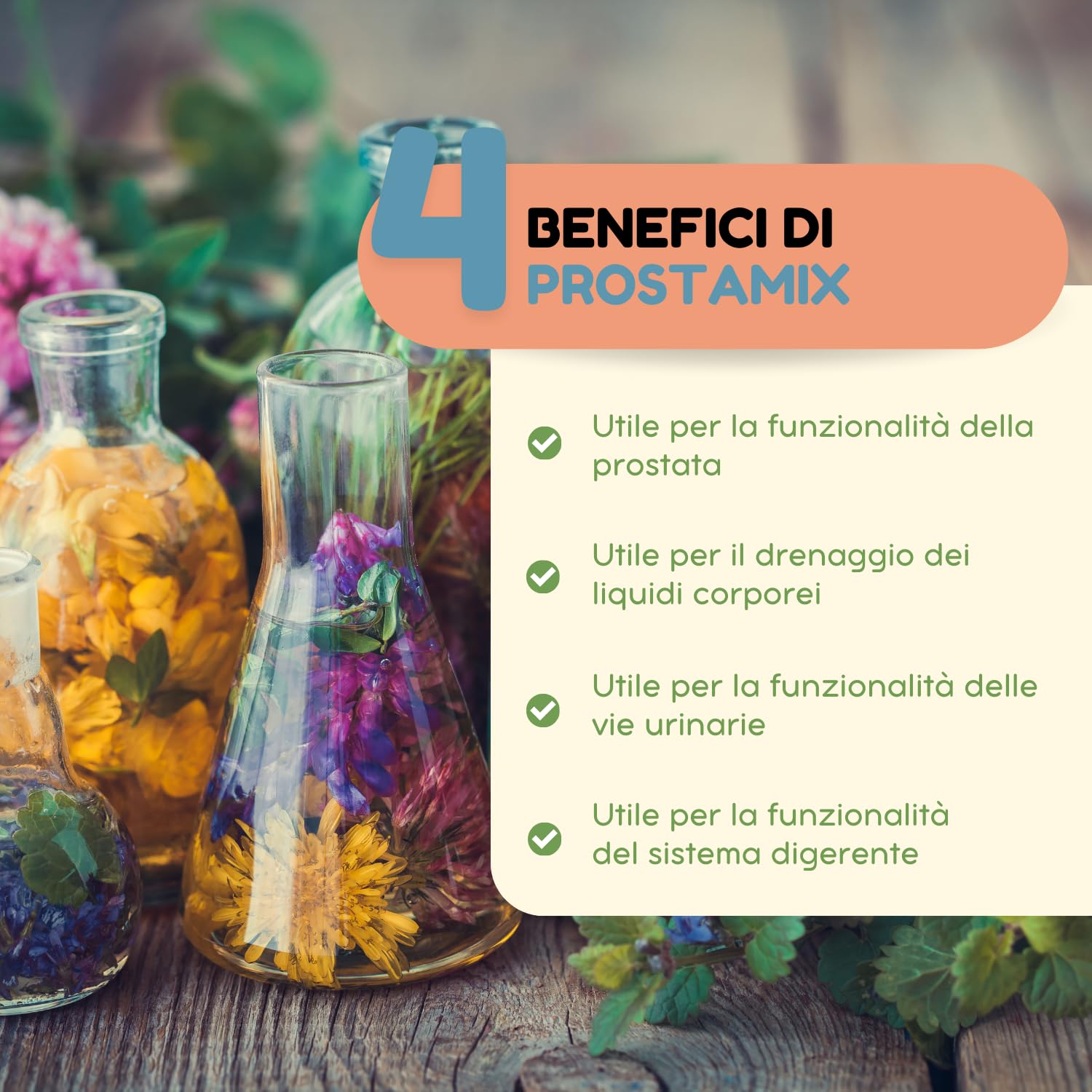 ProstaMix | Mix Tinture Madri con Serenoa Repens + Pygeum Africanum + Ortica + Epilobio | Integratore Prostata Uomo | Estratto Totale ad Ultrasuoni | Analcolico, Vegan | 100 ml