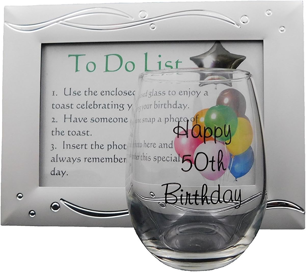 50th Birthday Present. Unique Gift Idea for Women or Men. Capture a toast with this beautiful wine glass and keep the memory forever in this stunning picture frame.
