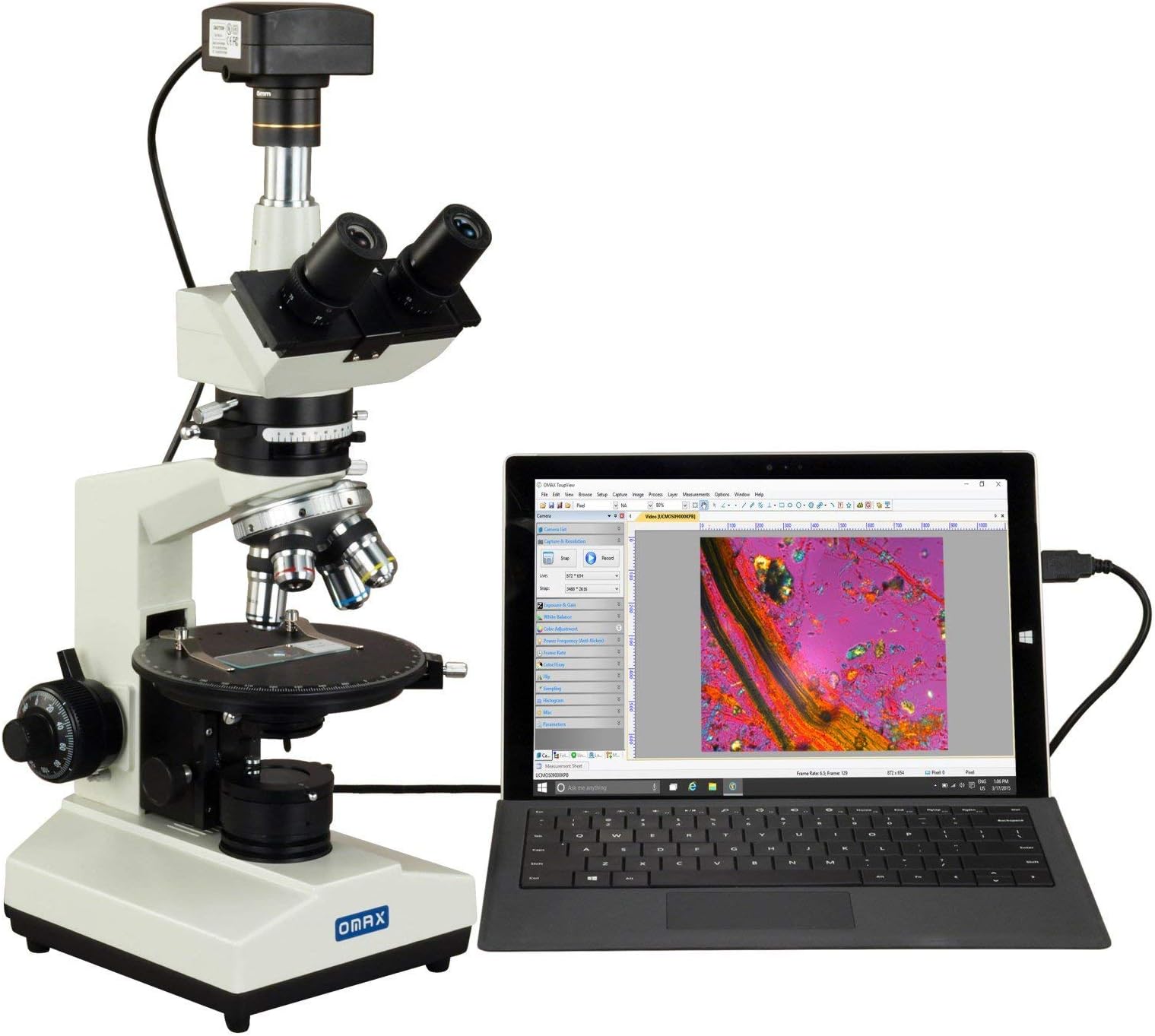 OMAX 40X-1500X USB3 18MP Trinocular Polarizing Microscope with Bertrand Lens and Rotatable Stage