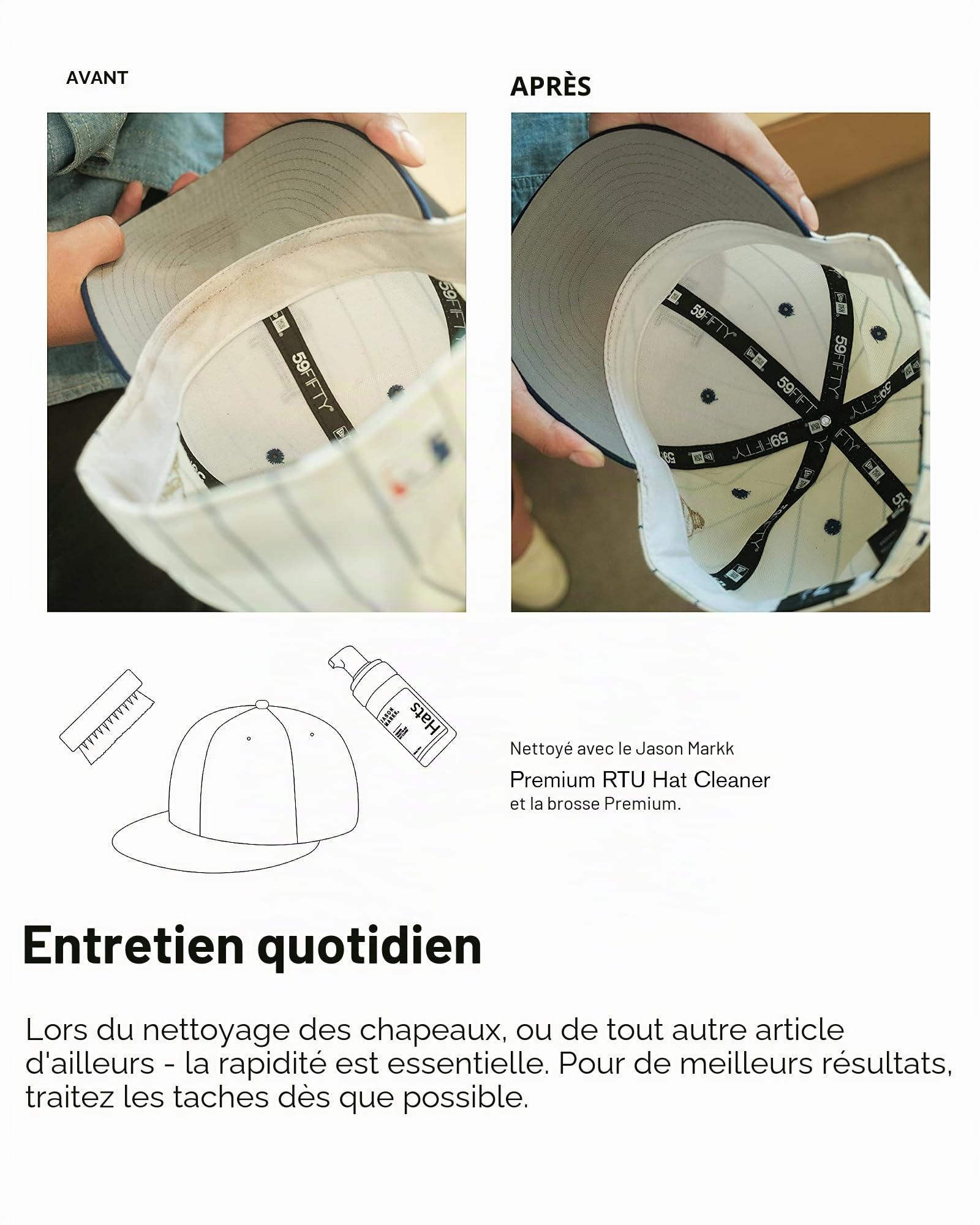Jason Markk Kit d'entretien pour chapeau, nettoie efficacement les chapeaux, sans danger sur tous les matériaux, spécialement formulé pour le coton, la laine, le feutre et plus encore, sans parfum