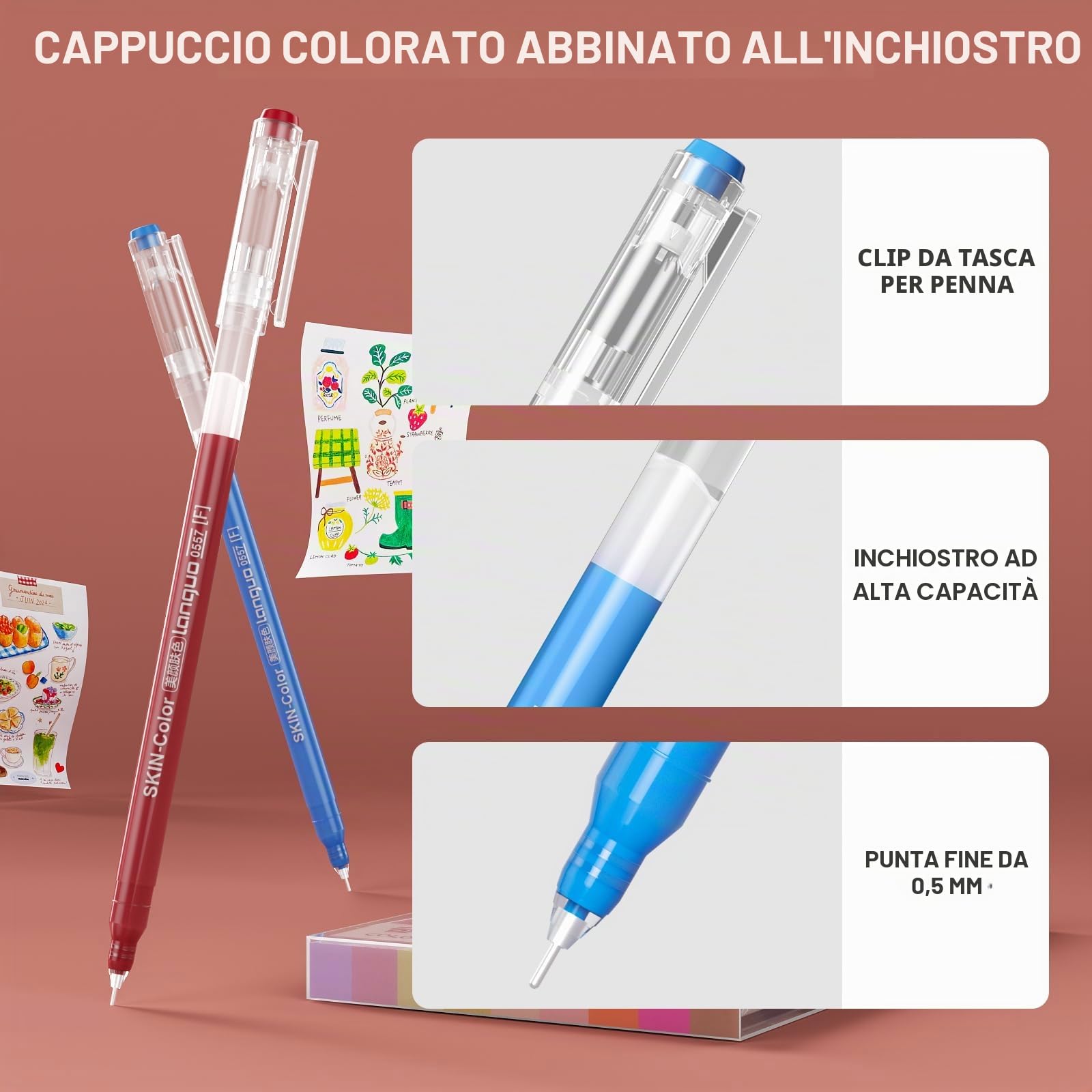 TrendGate Set di 168 penne gel, punta fine da 0,5 mm, 162 colori (159 colori + 3 bianco/3 argento/3 oro), set di penne gel per pittura, scrittura e diario