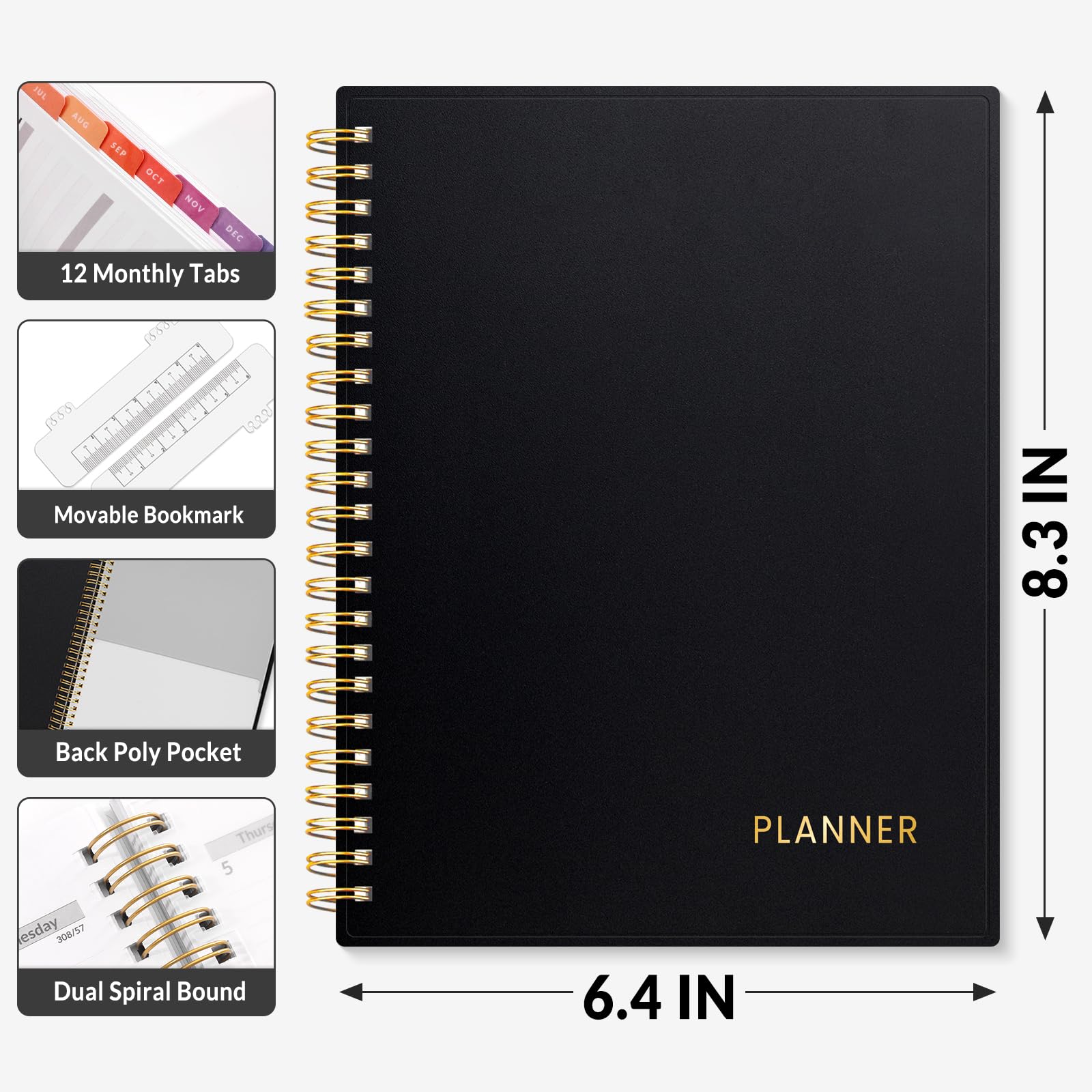 SUNEE Agenda accademica 17 mesi 2024-2025, settimanale e mensile, da agosto 2024 a dicembre 2025, 16,3 x 21,1 cm, agenda giornaliera con linguetta mensile, copertina flessibile, pagina per note,