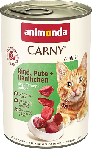 Comida para gatos animonda Carny Adult, comida húmeda para gatos adultos, vacuno, pavo + conejo, 6 x 400 g