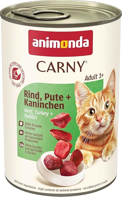 Comida para gatos animonda Carny Adult, comida húmeda para gatos adultos, vacuno, pavo + conejo, 6 x 400 g