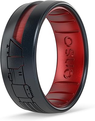 Enso Rings Star Wars Lightsaber Dual Tone Silicone Rings - Comfortable Contour Fit - Darth Vaders Lightsaber - Black Pearl/Ruby - Size 9