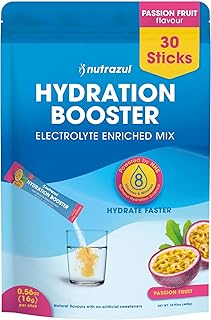 nutrazul Hydration Booster 30 Sticks | Supports Rapid Hydration | Electrolyte Enriched Mix | No Artificial Sweeteners | Passion Fruit Flavour| Vegan, Gluten-Free, Non-GMO