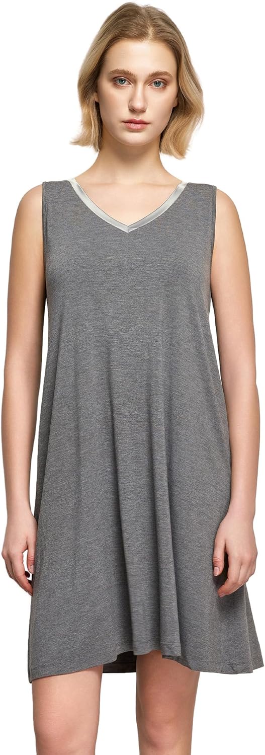GYS Womens Bamboo-Derived Viscose Nightgowns Soft Sleeveless V Neck Nightdress Lightweight Sleep Shirt S-4XP