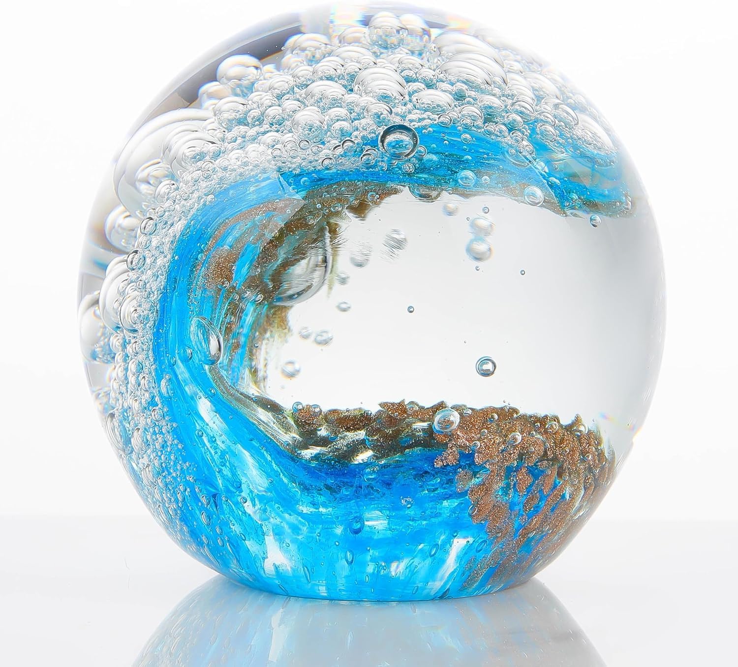 Eachave Glass Paperweight, Hand Blown Glass Figurines Ocean Wave Ball, Home Decor Collectible, Aquarium Decor