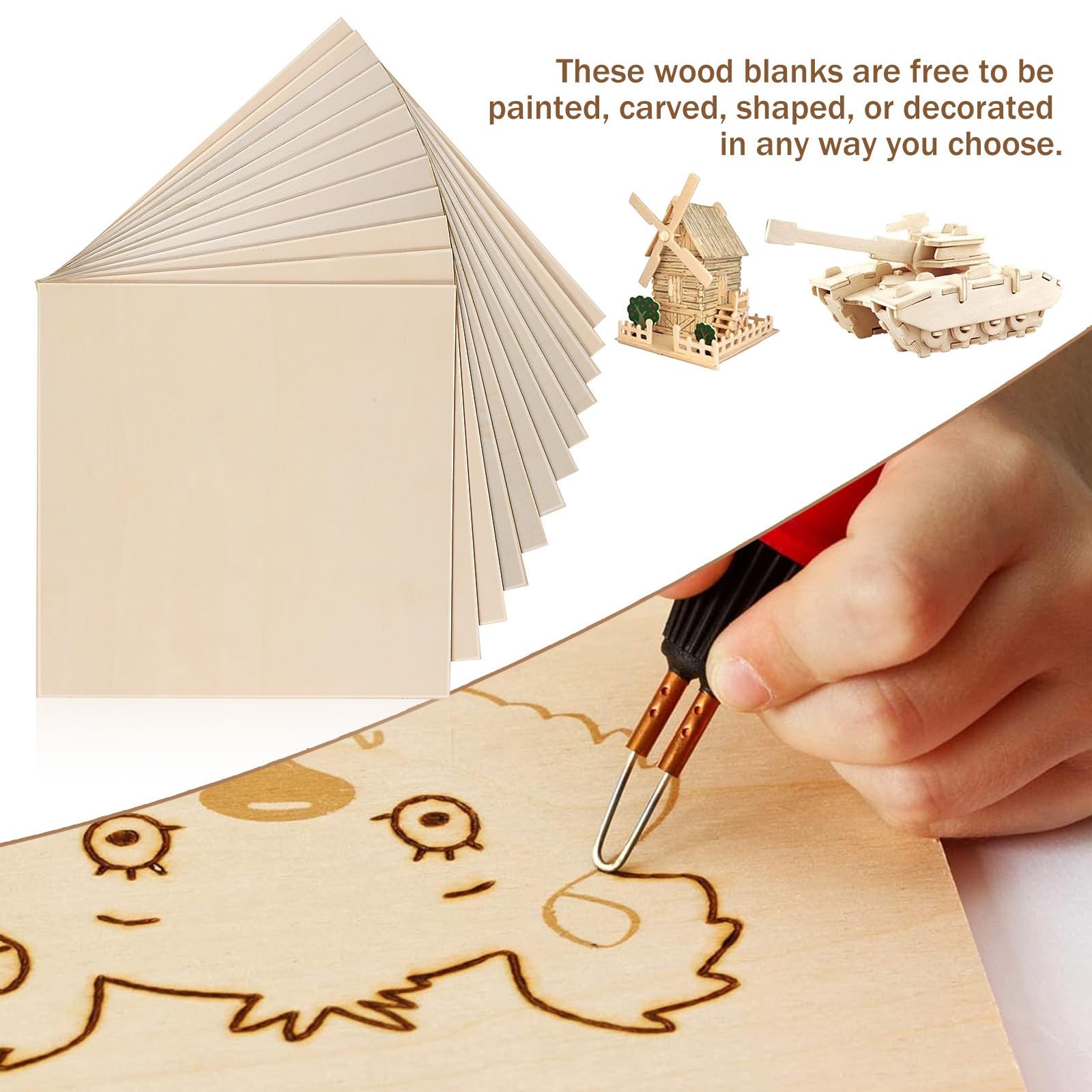 POPETPOP 12 Pezzi Quadrati di Legno Massello di Pioppo 30X30 CM Spessore 25 MM per Pittura e Incisione Fai da Te Pannelli Grezzi per Decorazioni Rustiche e Modellismo Artigianale