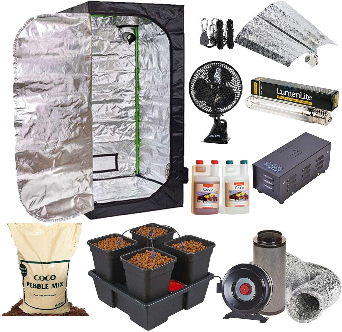 Wilma Self Watering 1.2 x 1.2 x 2m Grow Tent Kit - Canna Coco Dual Spectrum Grow Light Kit Odour Neutralising Filter Kit