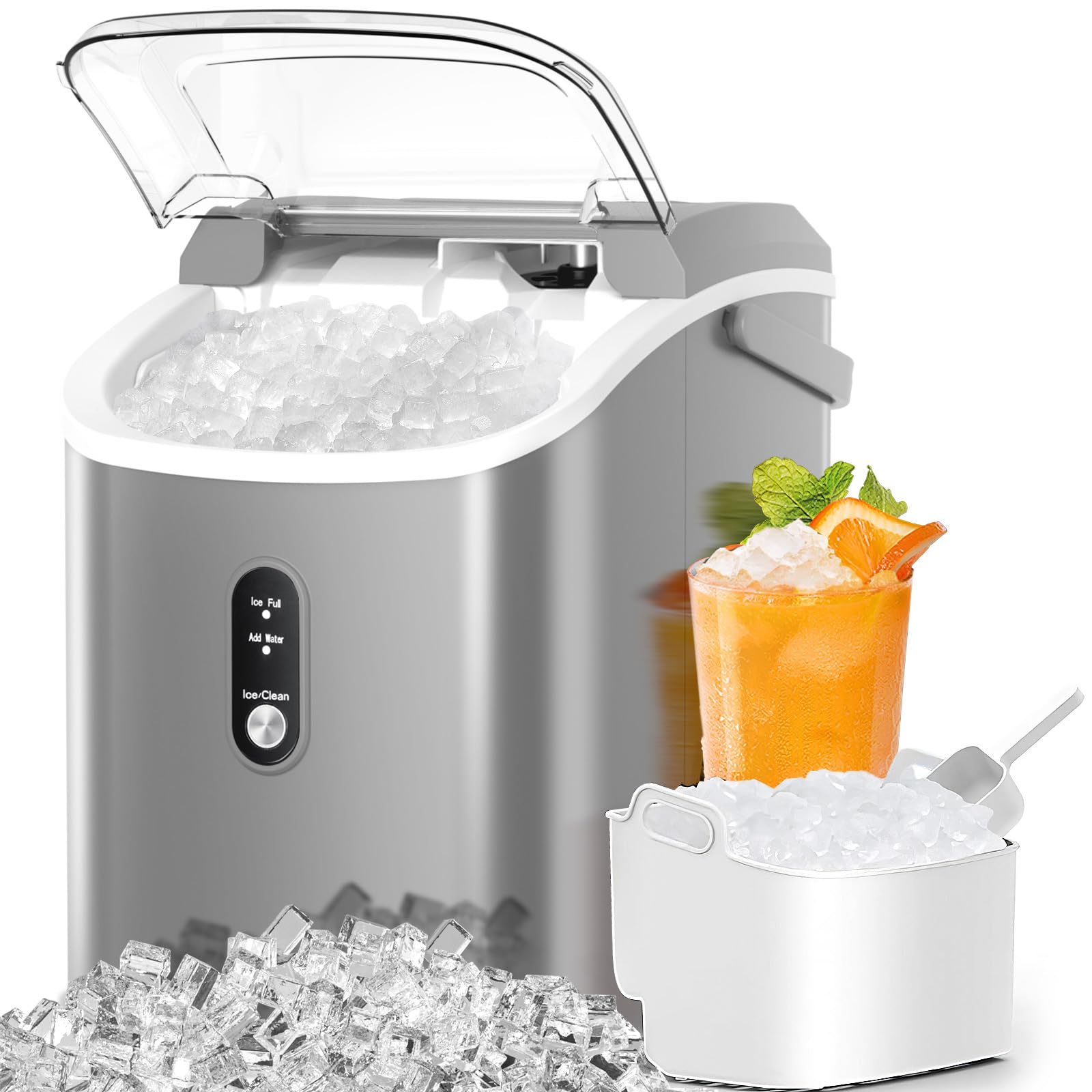 Nugget Ice Maker Countertop With Self-Cleaning Function, Sonic Ice Maker Machine With Handle, 35lbs/Day, Compact Design For Home/Office Use(Grey) on Fridge.com - View 1