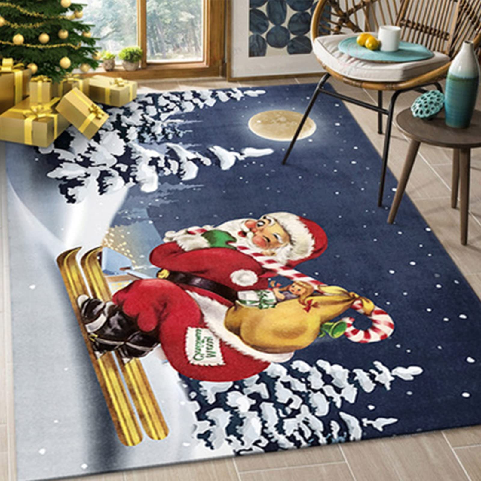DYWOZDP Christmas Rugs Santa Claus Area Rug for Bedroom Living