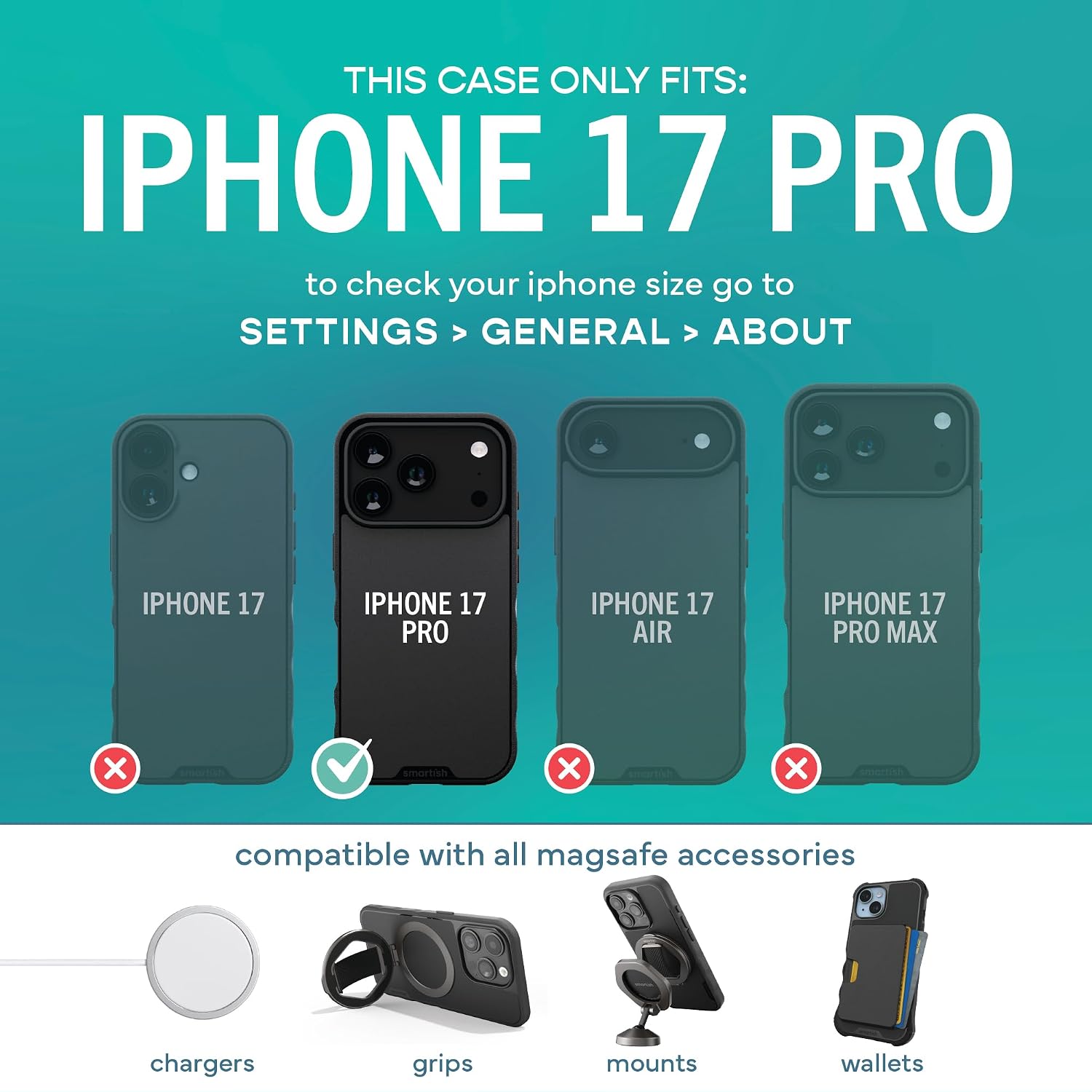 Smartish iPhone 17 Pro MagSafe Case + Screen Protector Bundle - Gripmunk + Tuff Sheet 2-Pack Tempered Glass Screen Covers - Extra Strength 9H Glass for Apple iPhone 17 Pro