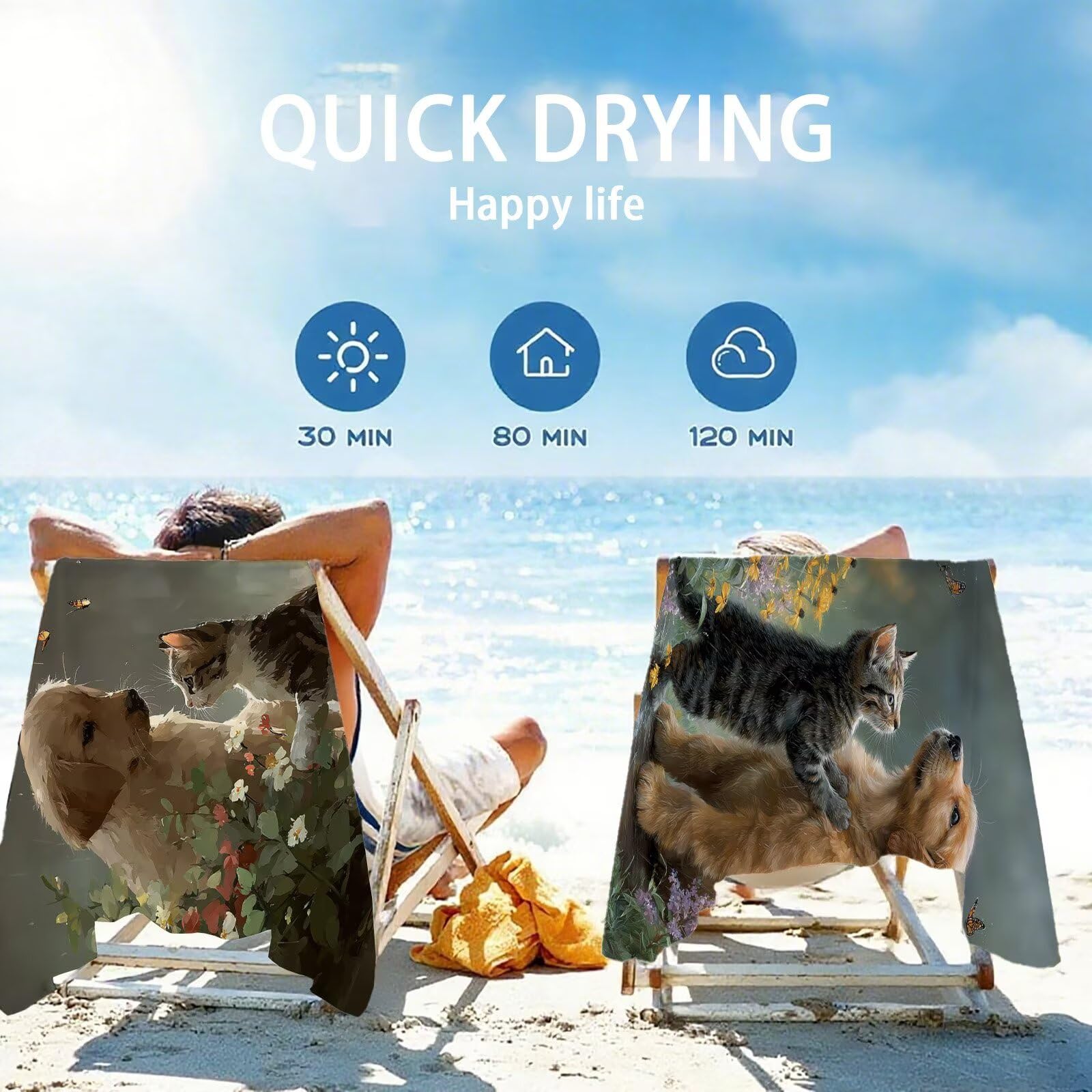 Telo Mare Microfibra Grande 90x200cm 2 Pezzi Asciugamano Palestra Cane Telo Mare Antisabbia Grande Uomo Donna Spiaggia Accessori per Palestra Viaggi Spiaggia Sauna Yoga Travel Regali Gatto OC-710