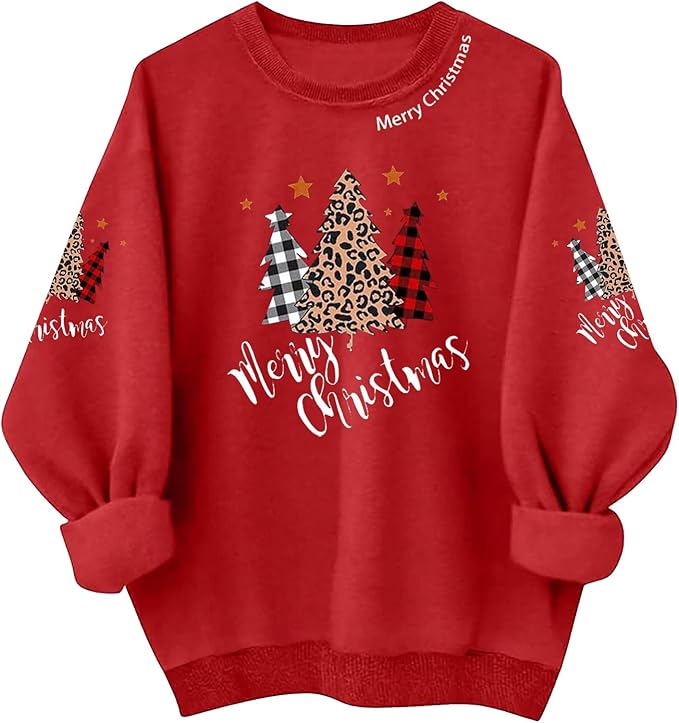 Christmas Sweatshirts for Women 2025 Funny Red Merry Christmas Xmas Sweatshirt Oversized Graphic Sweaters Holiday Pullover