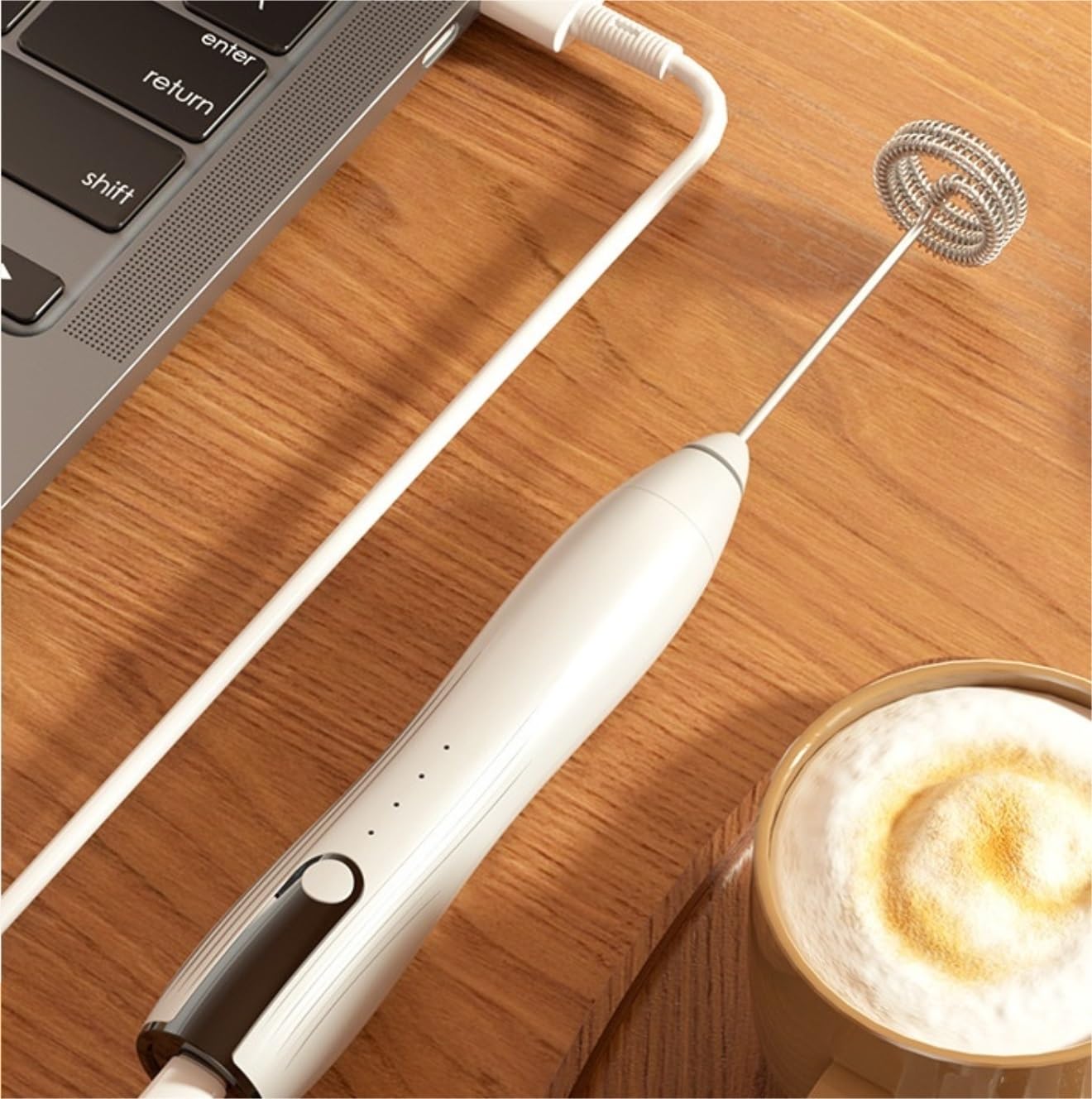 Mousseur Lait Cafés Fabricant Tenu dans La Main De Mousse Mousseur À Lait Rechargeable avec Le Fouet d'acier Inoxydable pour Café Pichets Mousse Lait Main(Grün)