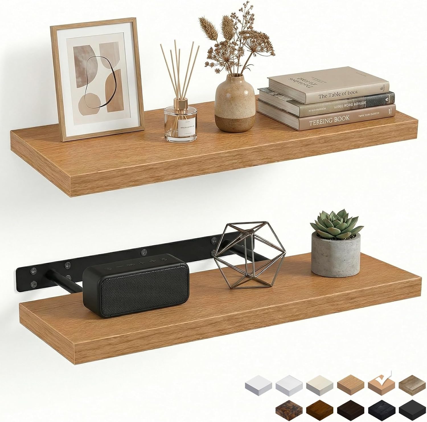 INHABIT UNION 31.5in Floating Shelves for Wall, Wall Mounted Shelves for Decor Storage Set of 2, Floating Shelf for Bedroom, Bathroom, Living Room and Kitchen（Beech）