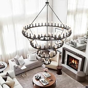 4 Tier Black Wagon Wheel Chandelier,Extra Large 60-Inch 78-Light Circle Light Fixture,Round Chandeliers for Foyer Entryway Dining Room Living Room High Ceilings