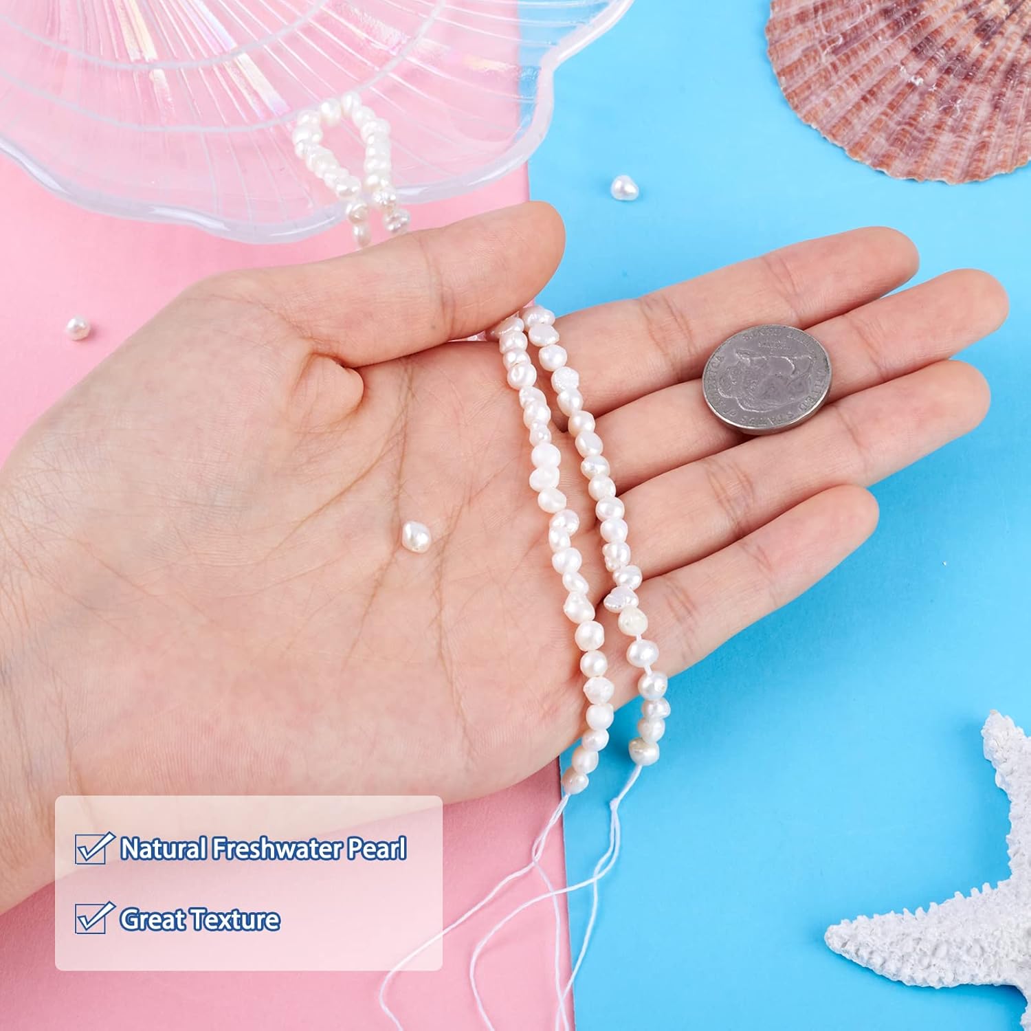 Beadthoven 90pcs/Strands Natural Cultured Freshwater Pearl Beads 3-4mm Mini Pearls Irregular Nuggets Pearl Beads for DIY Bracelet Necklace Jewelry Making Crafts Supplies Hole 0.2mm - Image 3