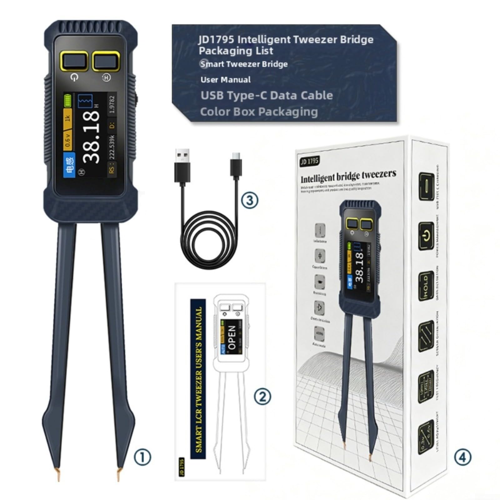 JD-1795 LCR-Multimeter Mit Präzisionsmessung Für Widerstand Kapazität Und Induktivität Von Für SMD-Bauteilen Tragbares Design Mit Typ-C-Ladefunktion