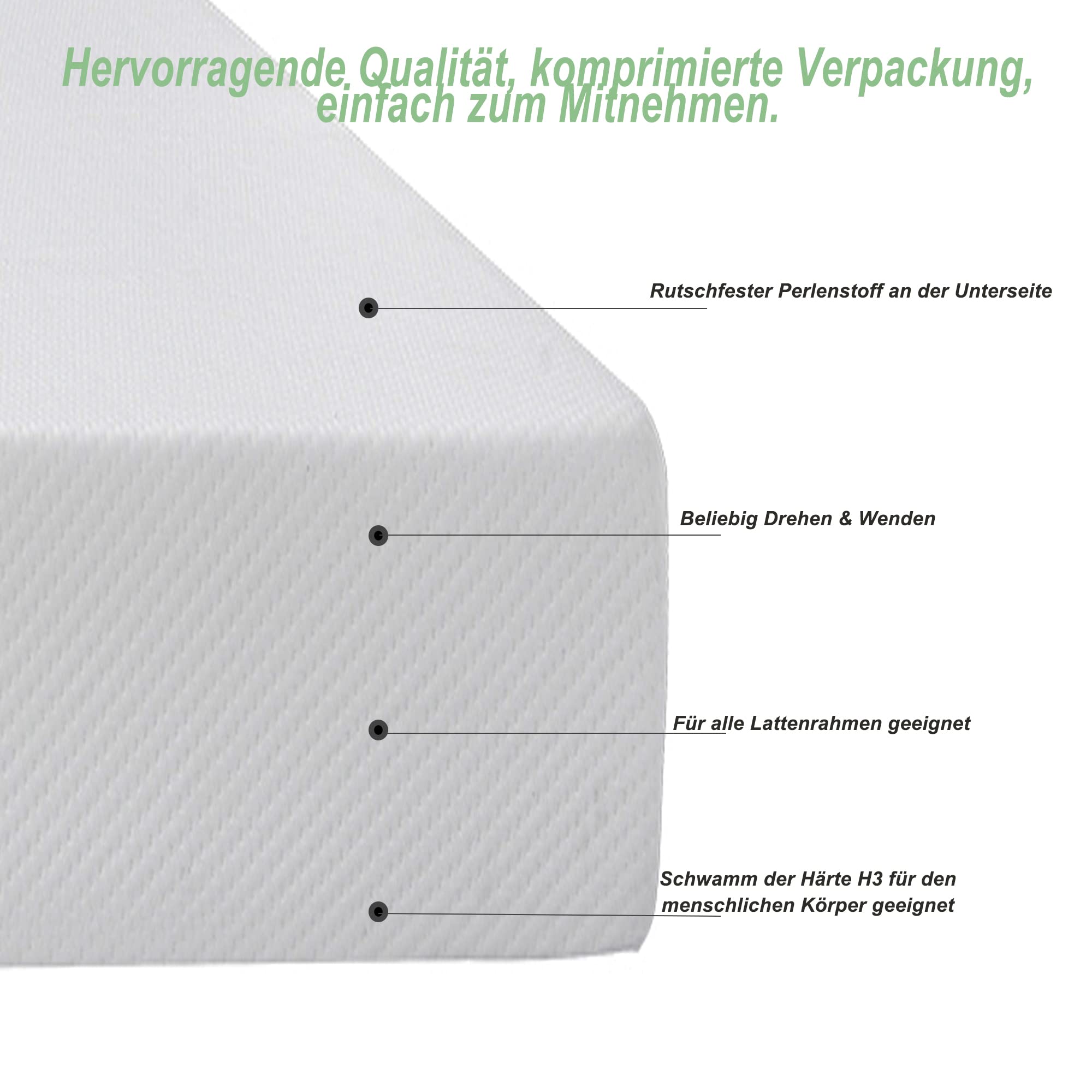 Materac z zimnej pianki 90 x 200 cm, stopień twardości H3, wysokość 16 cm, certyfikat Öko-Tex, idealny do łóżek pojedynczych, ergonomiczny, antypoślizgowy spód